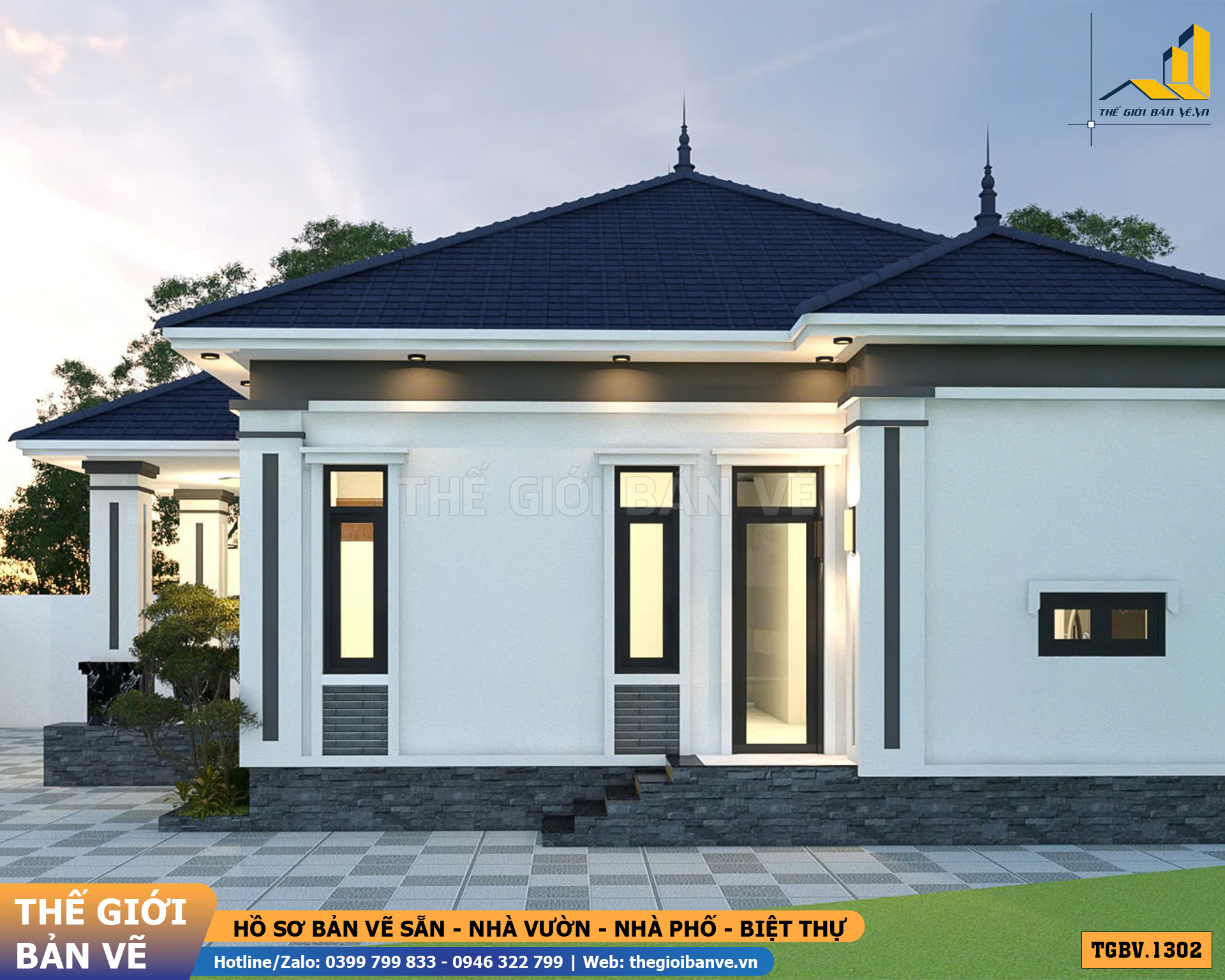 Nhà Vườn Mái Nhật 12.3x10.4m – 3 Phòng Ngủ Tiện Nghi | TGBV.1302