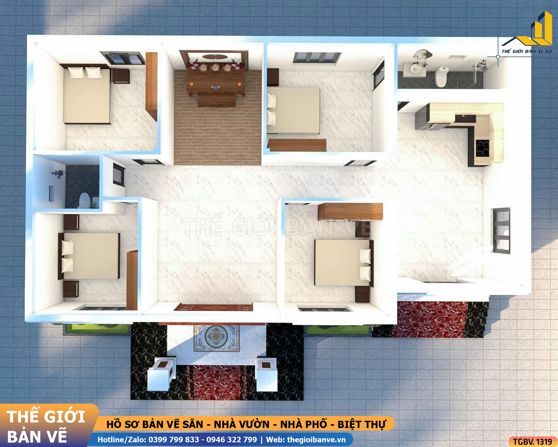 Nhà Vườn Mái Nhật 16.6x13.1m – 4 Phòng Ngủ | TGBV.1319