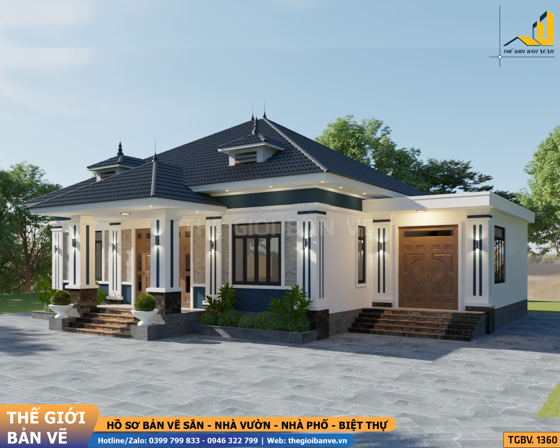 Nhà Vườn Mái Nhật 17.4x12.7m - 4 Phòng Ngủ | TGBV.1360