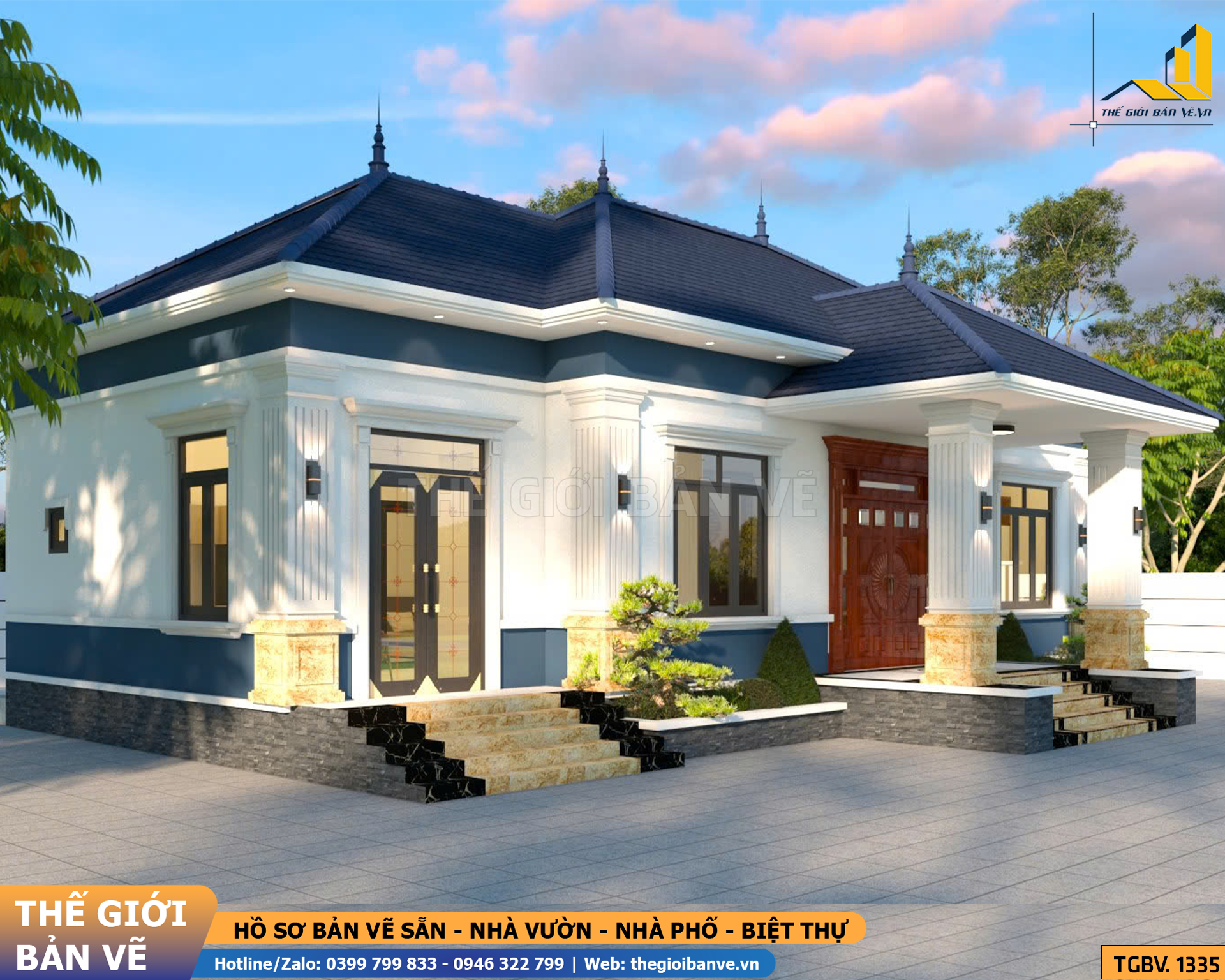 Nhà Vườn Mái Nhật 16x11.5m – 3 Phòng Ngủ | TGBV.1335