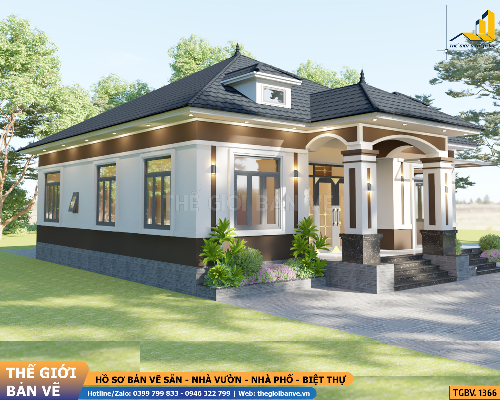 Nhà Vườn Mái Nhật 14.7x15.2m - 4 Phòng Ngủ | TGBV.1366