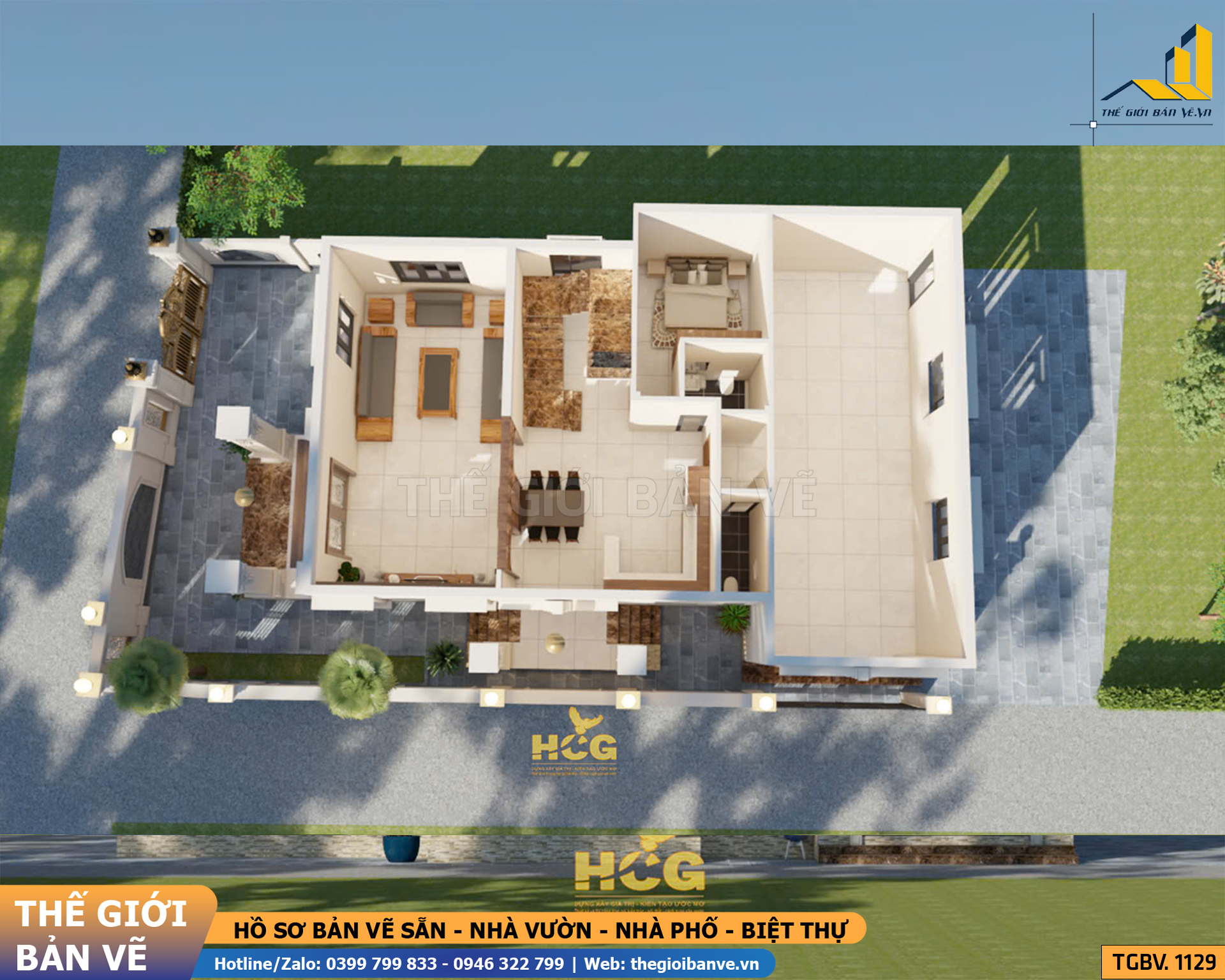 Biệt Thự 2 Tầng Mái Mansard 19.3x11.5m - 4 Phòng Ngủ | TGBV.1129