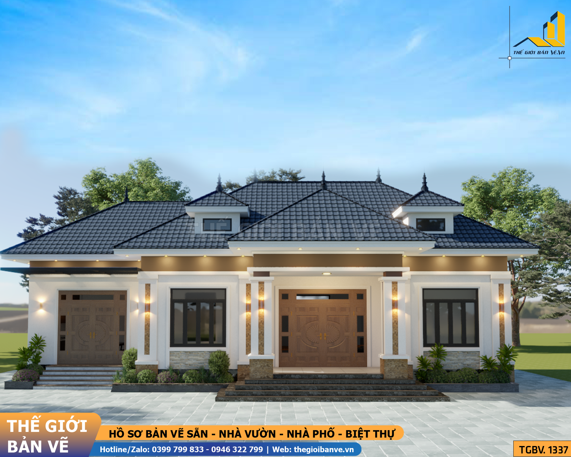 Nhà Vườn Mái Nhật 18.7x11.3m – 3 Phòng Ngủ | TGBV.1337