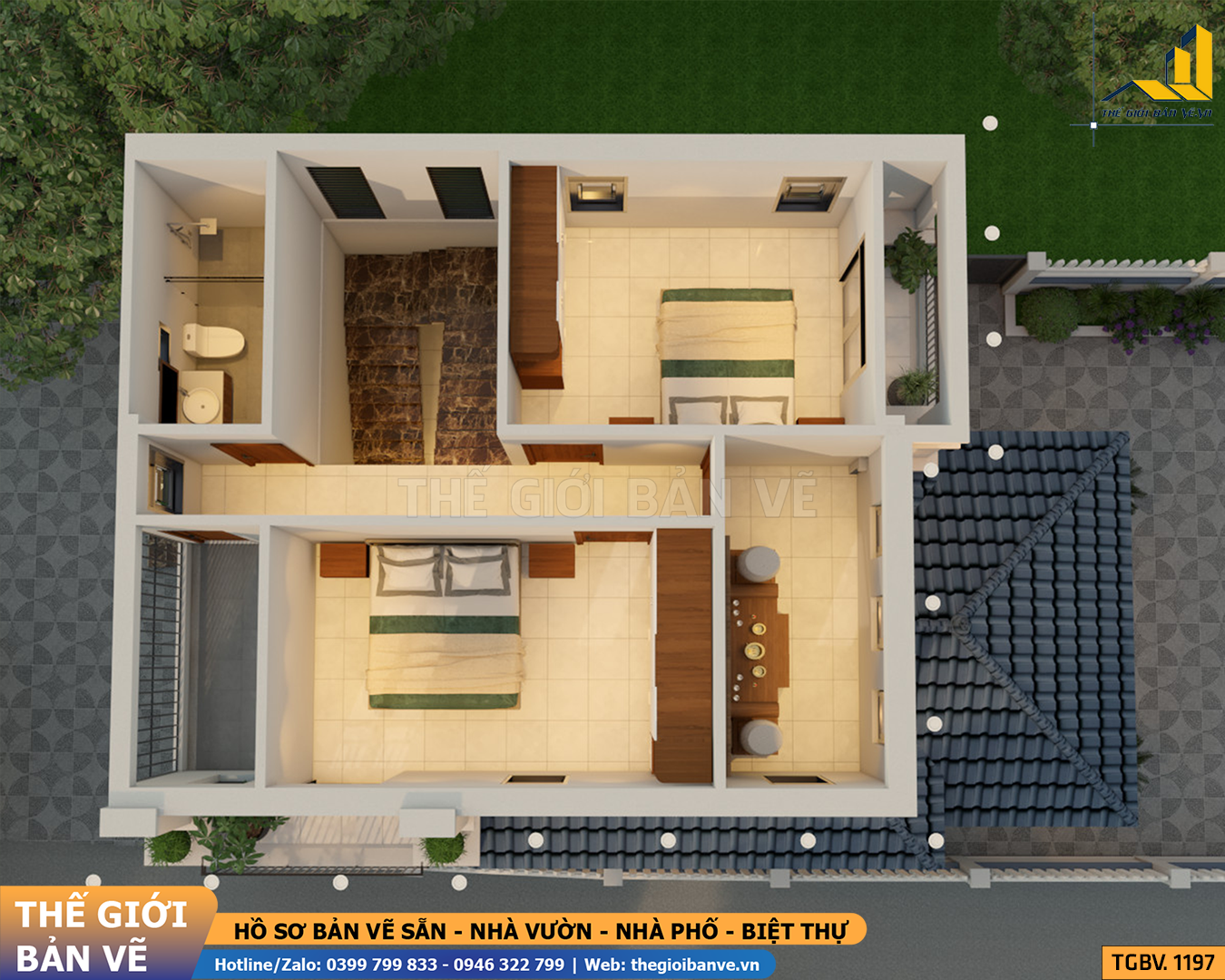 Biệt Thự 2 Tầng Mái Nhật 8.1x11.8m – 3 Phòng Ngủ | TGBV.1197