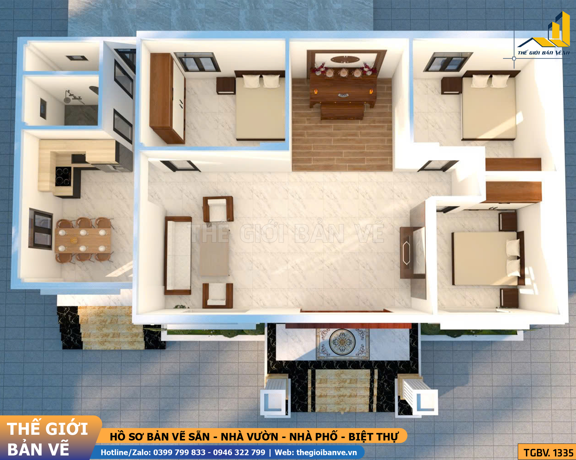 Nhà Vườn Mái Nhật 16x11.5m – 3 Phòng Ngủ | TGBV.1335