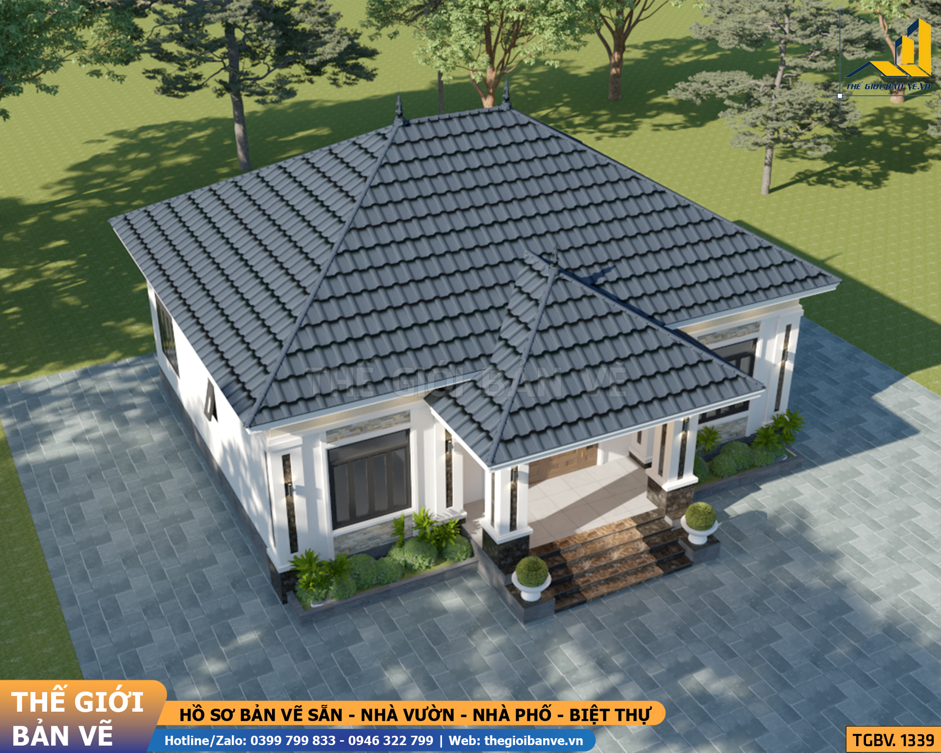 Biệt Thự Vườn Mái Nhật 14.2x18.9m - 3 Phòng Ngủ | TGBV.1339