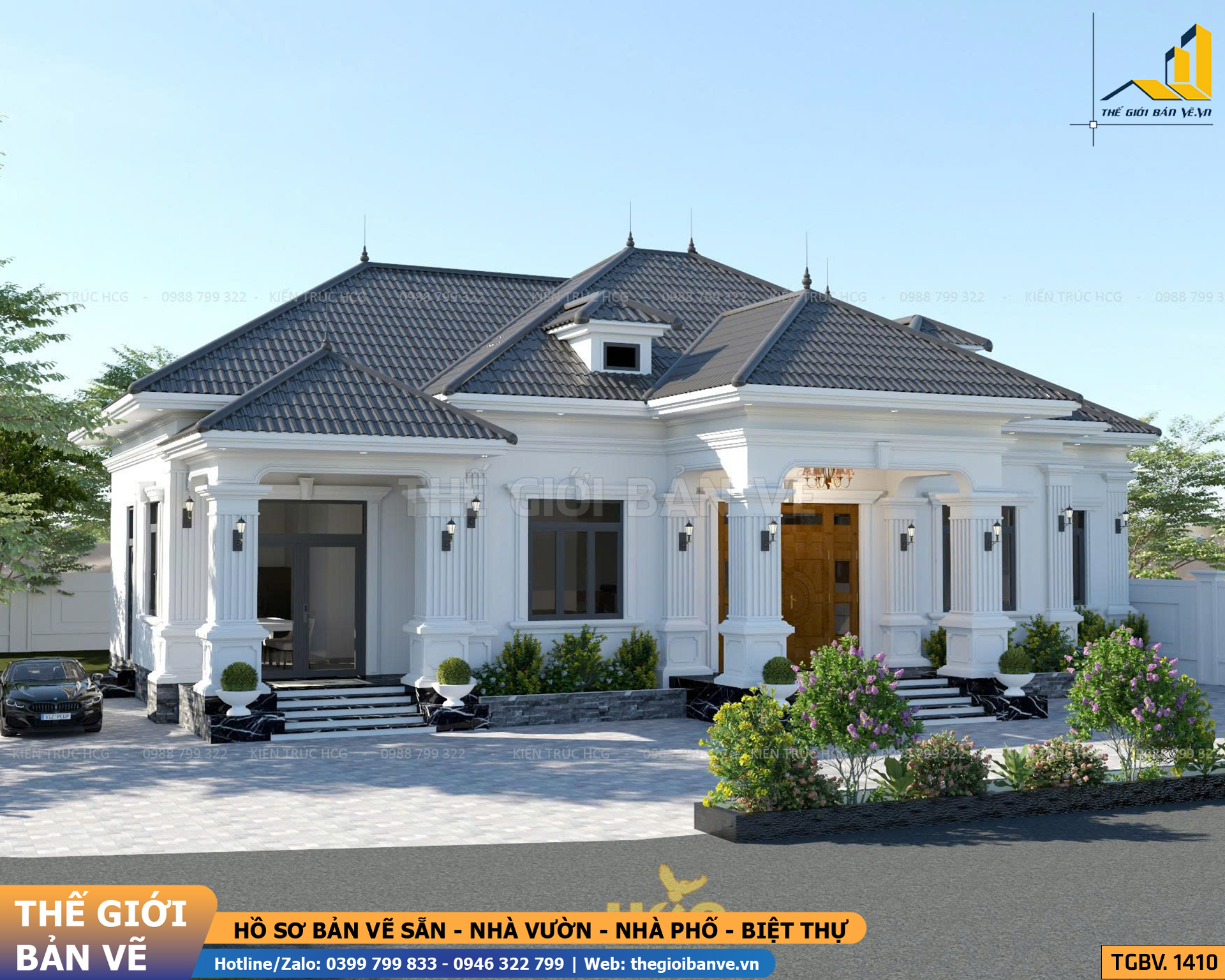 Nhà Vườn Mái Nhật Tân Cổ 14.9x12.8m - 4 Phòng Ngủ | TGBV.1410