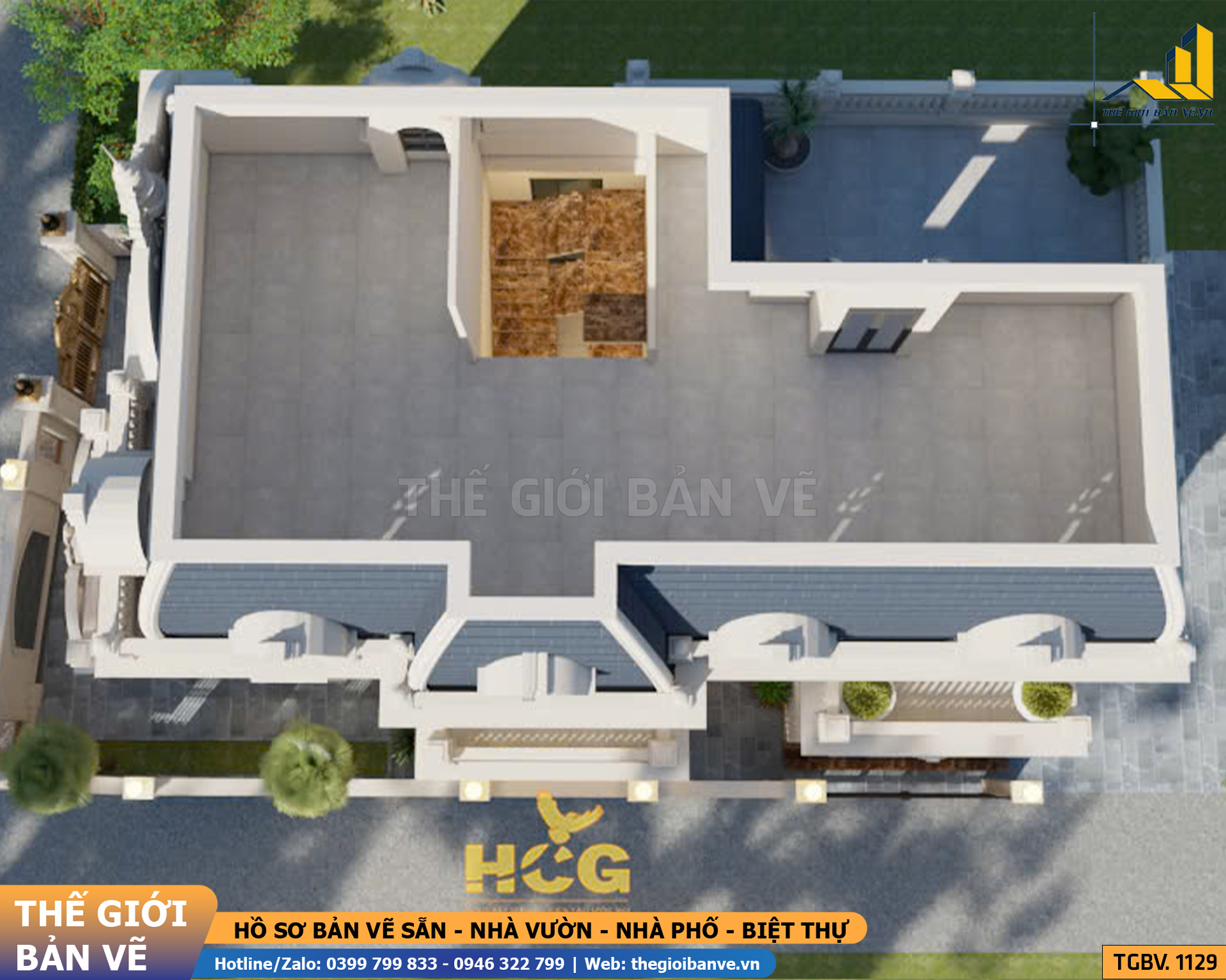 Biệt Thự 2 Tầng Mái Mansard 19.3x11.5m - 4 Phòng Ngủ | TGBV.1129