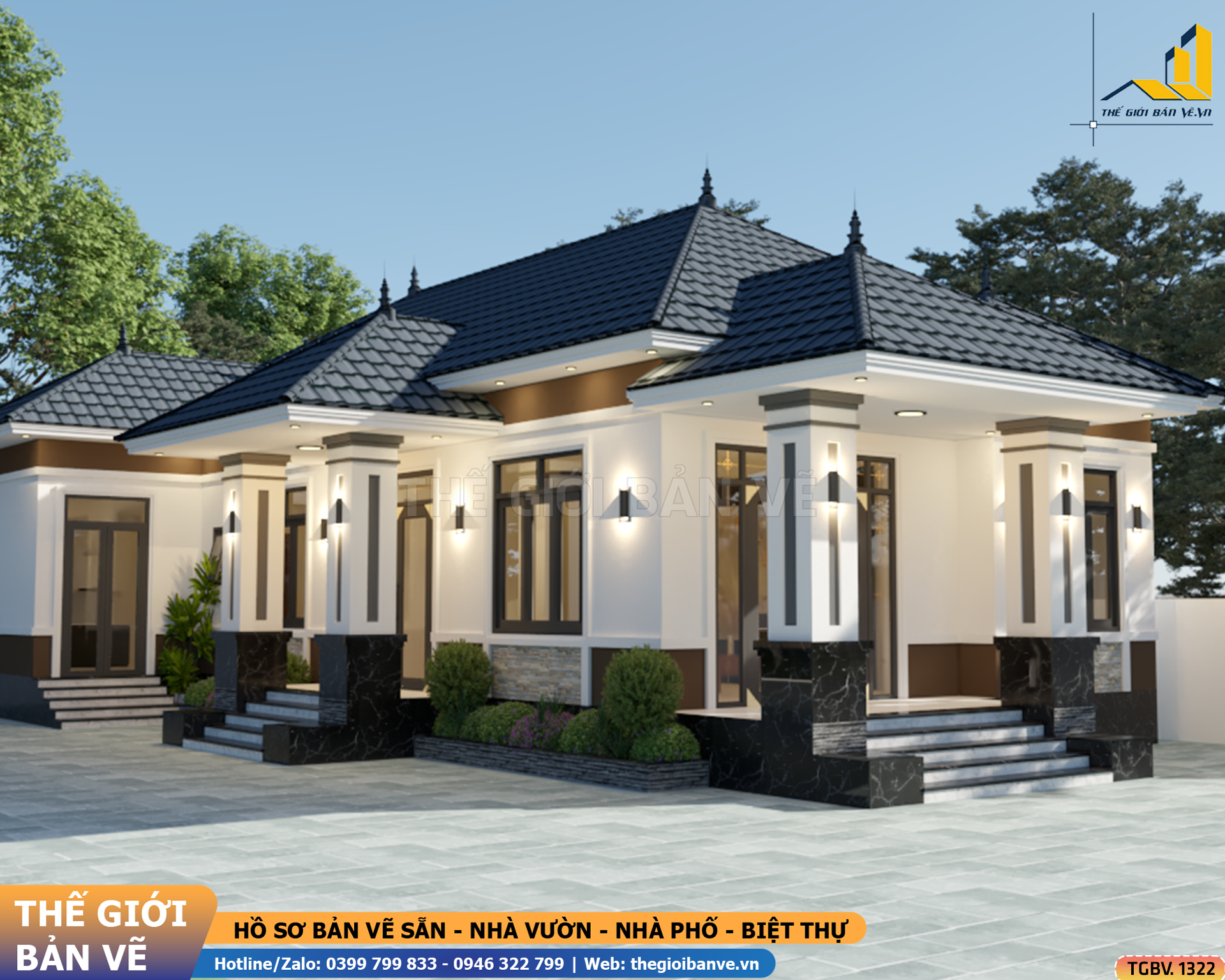 Nhà Vườn Mái Nhật 21.5x11.1m – 2 Sảnh, 3 Phòng Ngủ | TGBV.1323