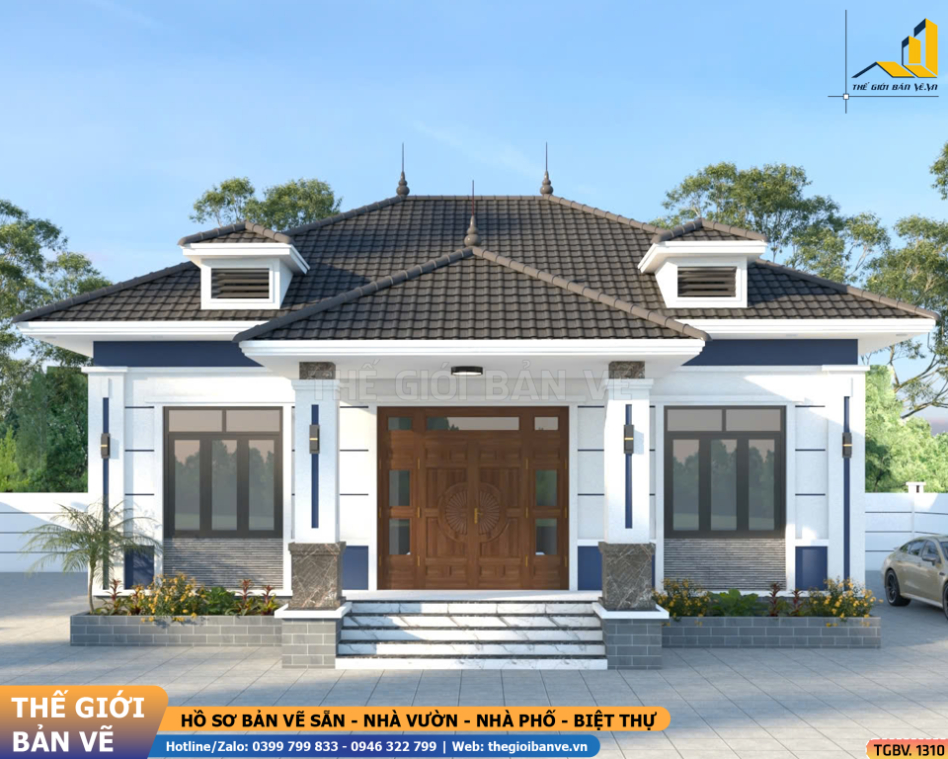 Nhà Vườn Mái Nhật 11.9x12.2m – 4 Phòng Ngủ Hiện Đại | TGBV.1310