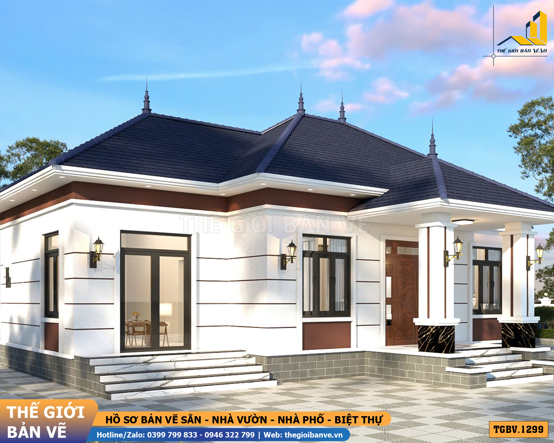 Nhà Vườn Mái Nhật 17.7 x 8.5m - 4 Phòng Ngủ Hiện Đại | TGBV. 1299