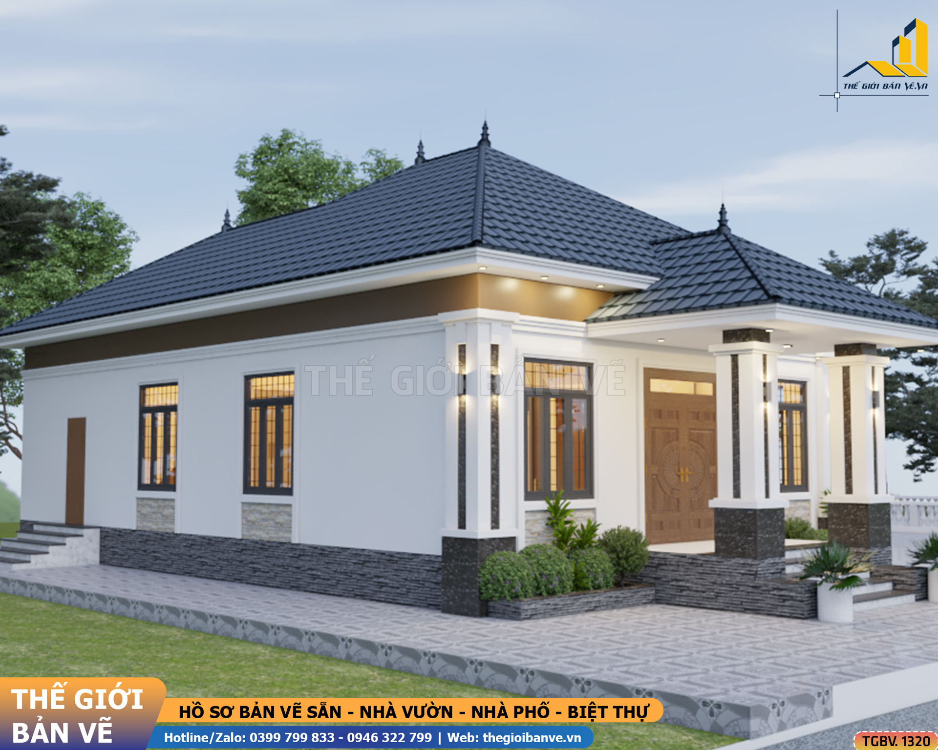 Nhà Vườn Mái Nhật 16.1x13.4m – 2 Sảnh, 3 Phòng Ngủ | TGBV.1320