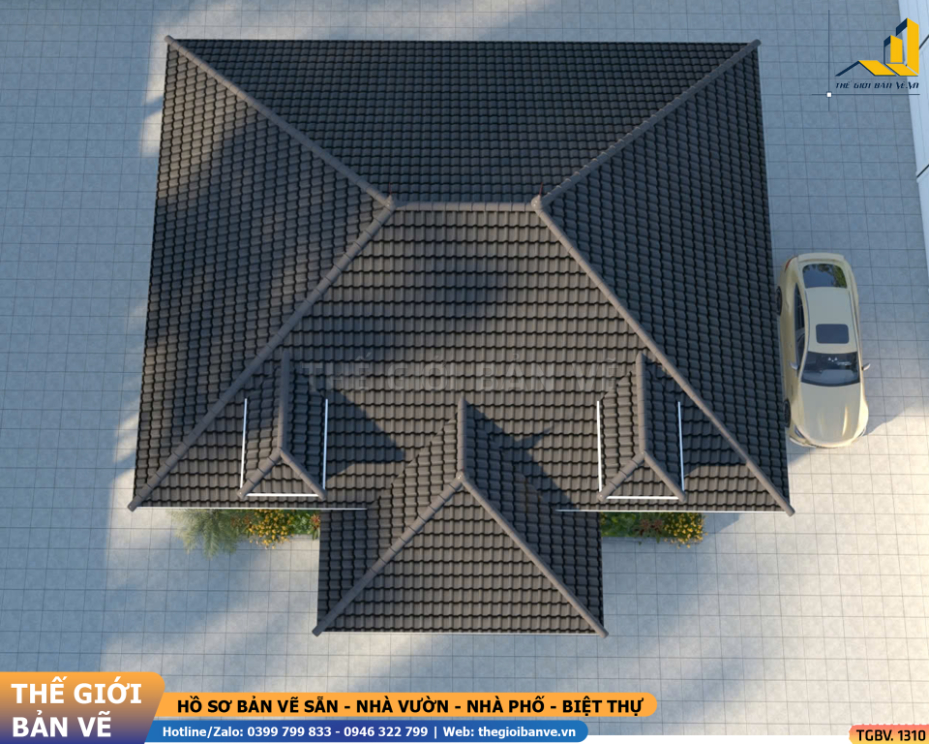 Nhà Vườn Mái Nhật 11.9x12.2m – 4 Phòng Ngủ Hiện Đại | TGBV.1310