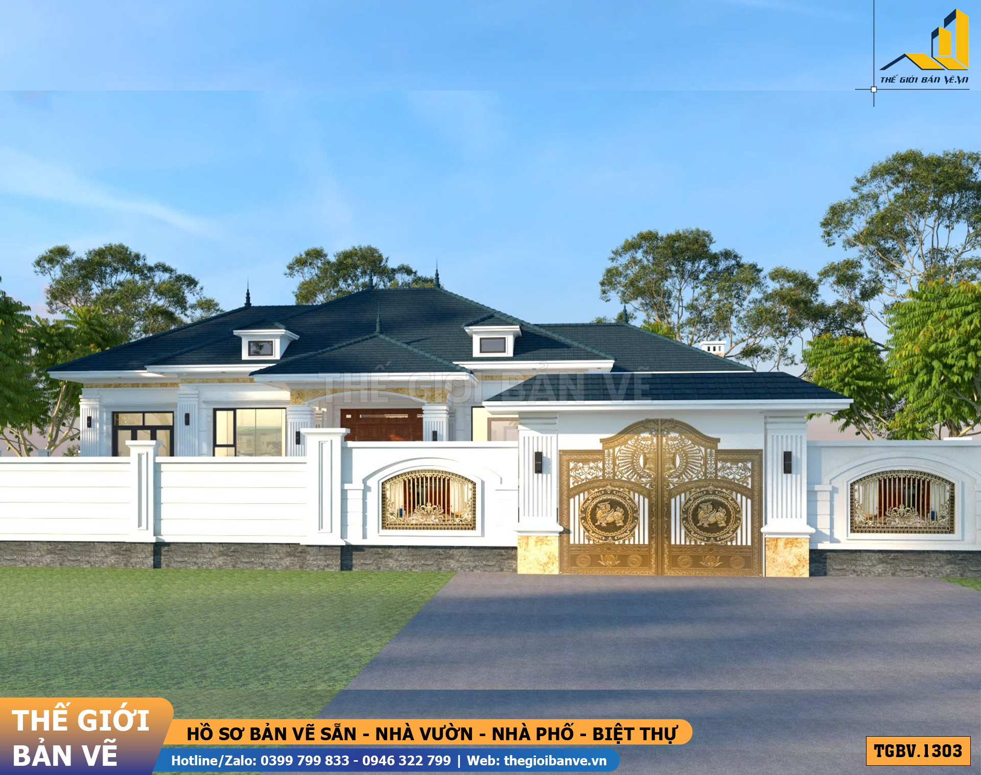 Nhà Vườn Mái Nhật 21.2x11.2m – 4 Phòng Ngủ Hiện Đại | TGBV.1303