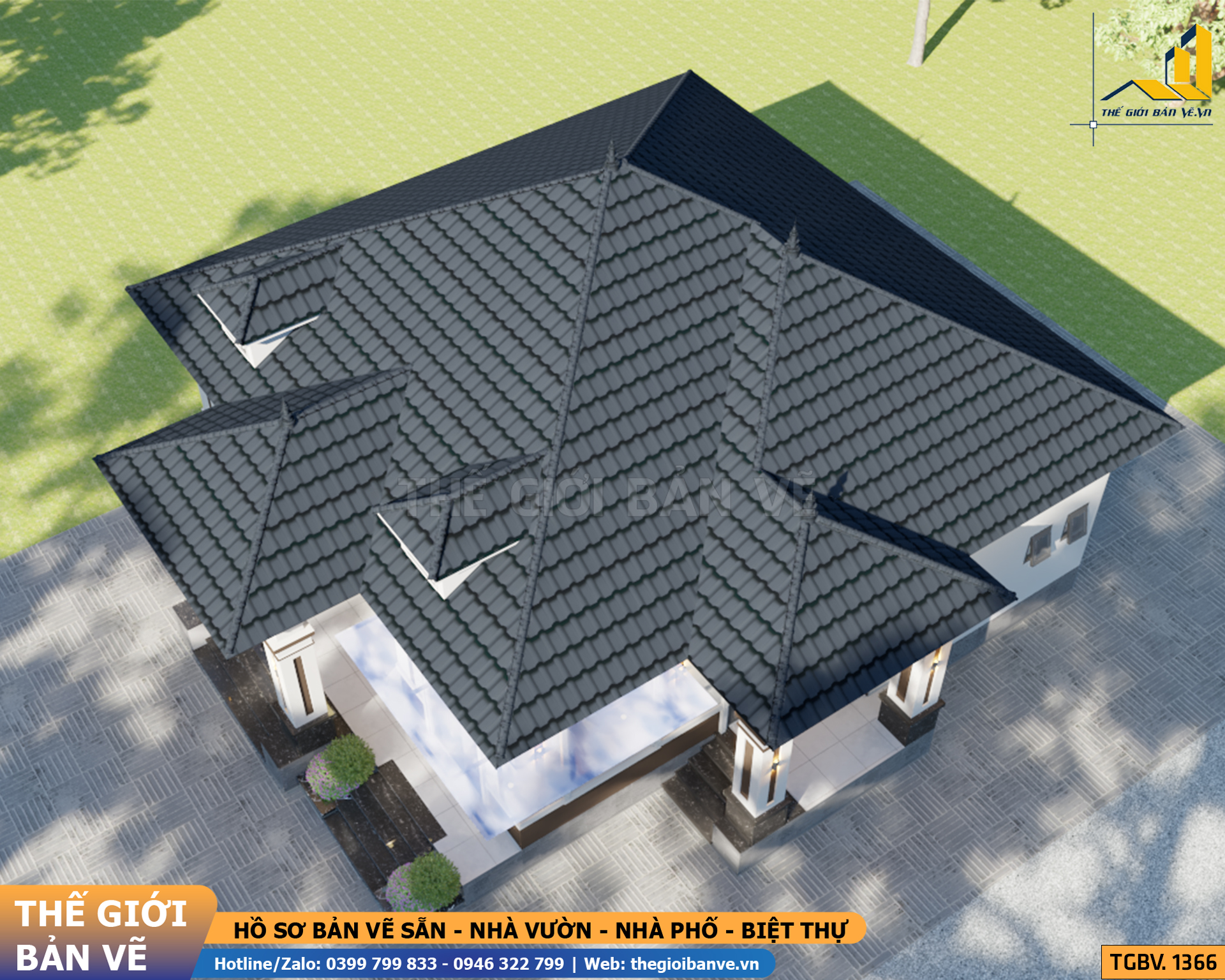 Nhà Vườn Mái Nhật 14.7x15.2m - 4 Phòng Ngủ | TGBV.1366