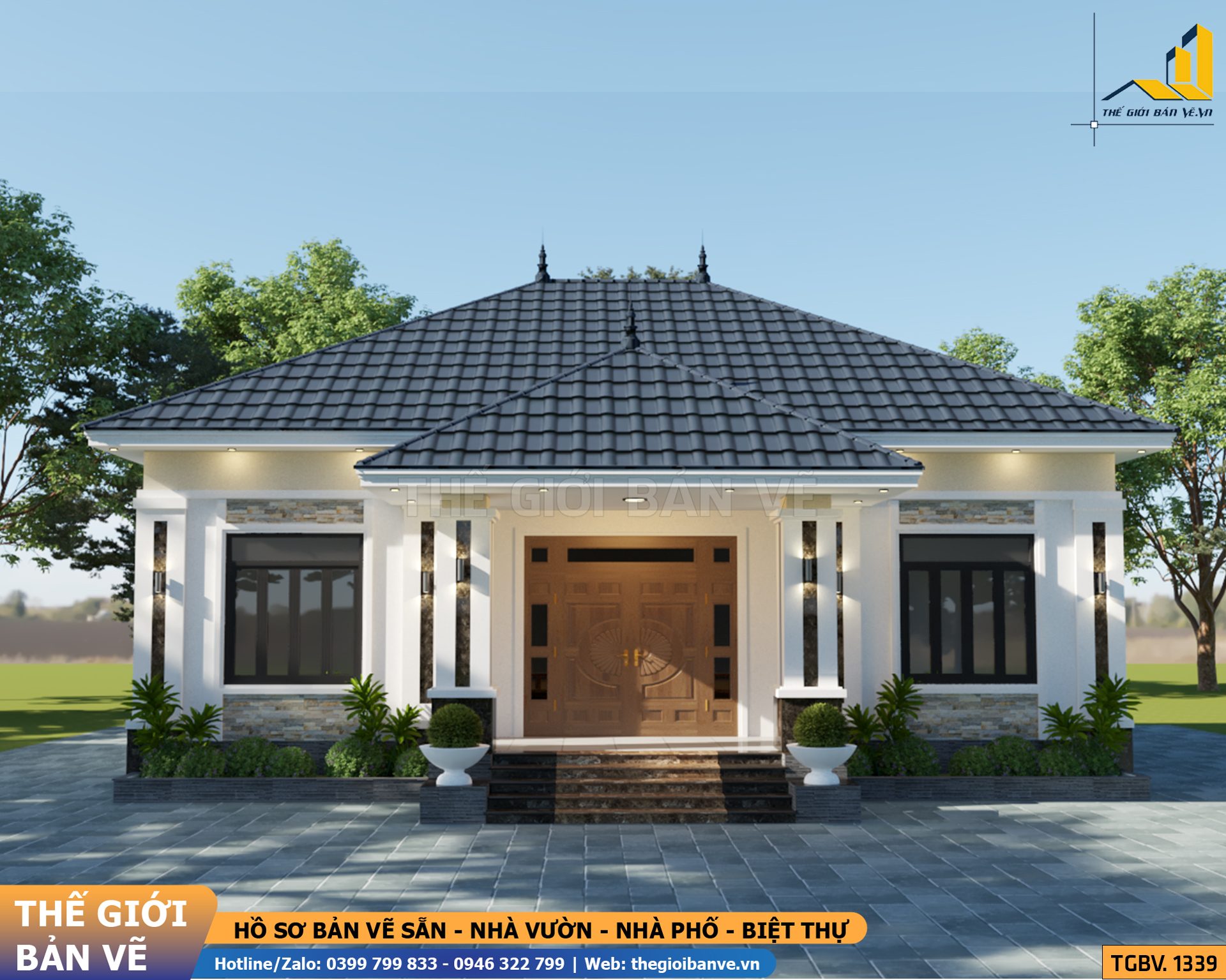 Biệt Thự Vườn Mái Nhật 14.2x18.9m - 3 Phòng Ngủ | TGBV.1339