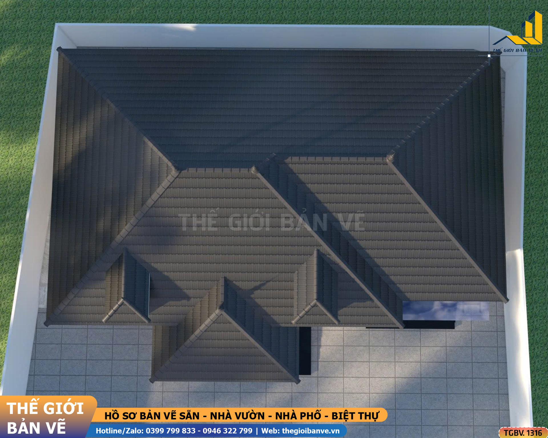 Nhà vườn Mái Nhật 15.9x12.9m – 4 Phòng Ngủ Hiện Đại | TGBV.1316