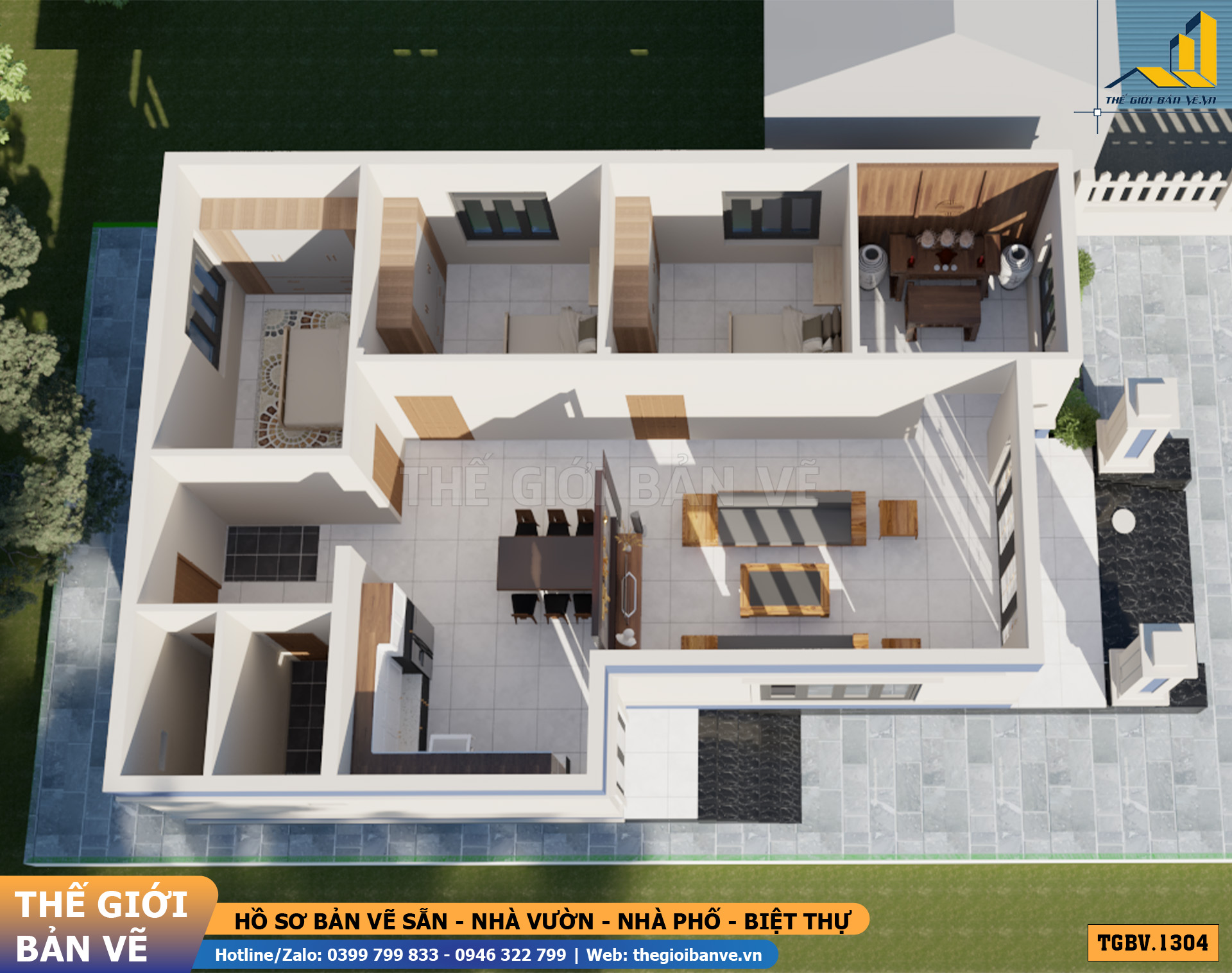 Nhà Vườn Mái Nhật 16.8x10m – 3 Phòng Ngủ Hiện Đại | TGBV.1304