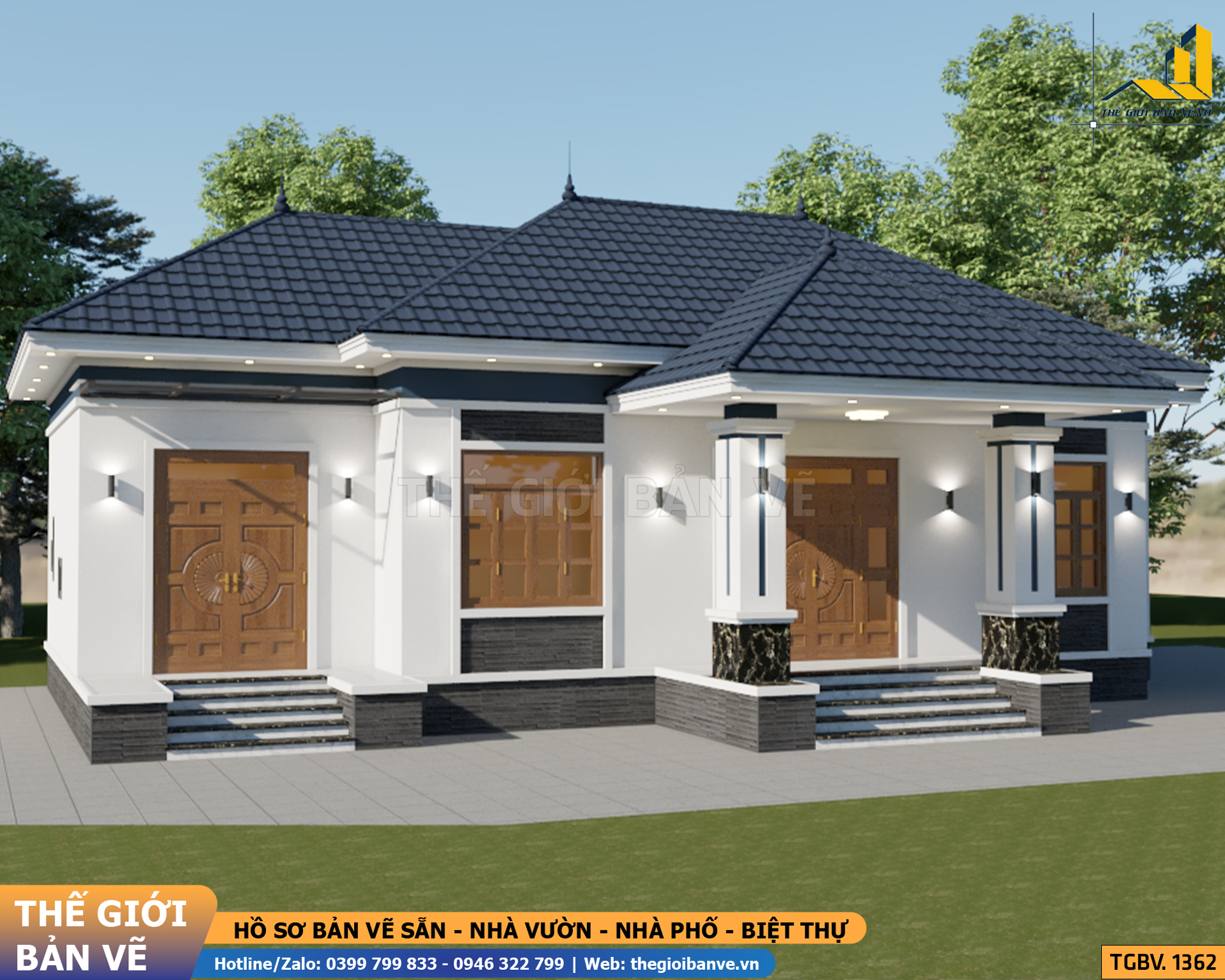 Nhà Vườn Mái Nhật 17.4x10.6m - 4 Phòng Ngủ | TGBV.1362