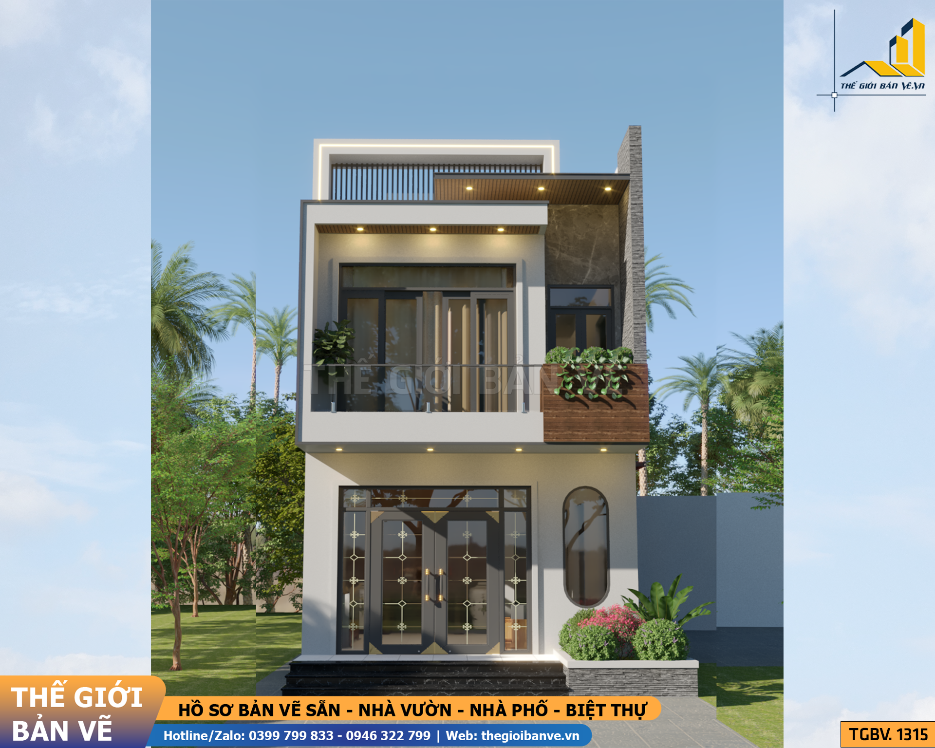 Biệt Thự 2 Tầng Mái Bằng Hiện Đại 6x19.9m - 4 Phòng Ngủ | TGBV.1315