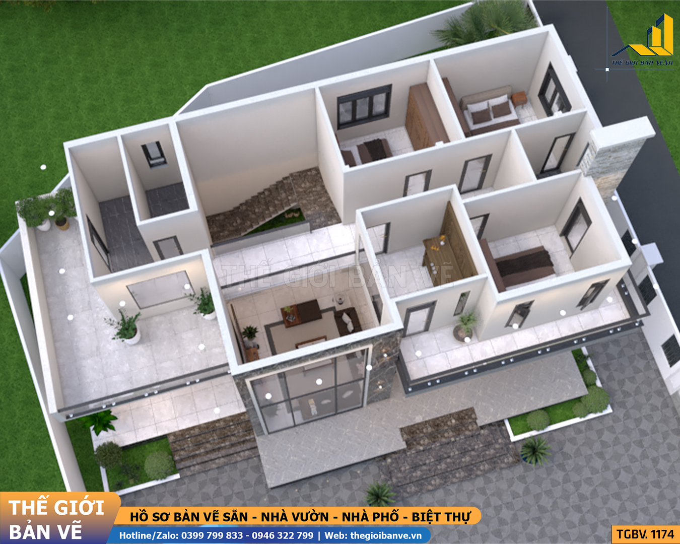 Biệt Thự Mái Bằng 17.2x10m – 4 Phòng Ngủ | TGBV.1174