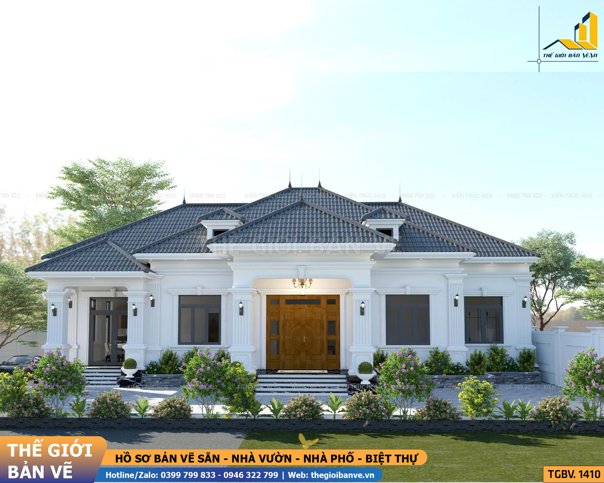 Nhà Vườn Mái Nhật Tân Cổ 14.9x12.8m - 4 Phòng Ngủ | TGBV.1410