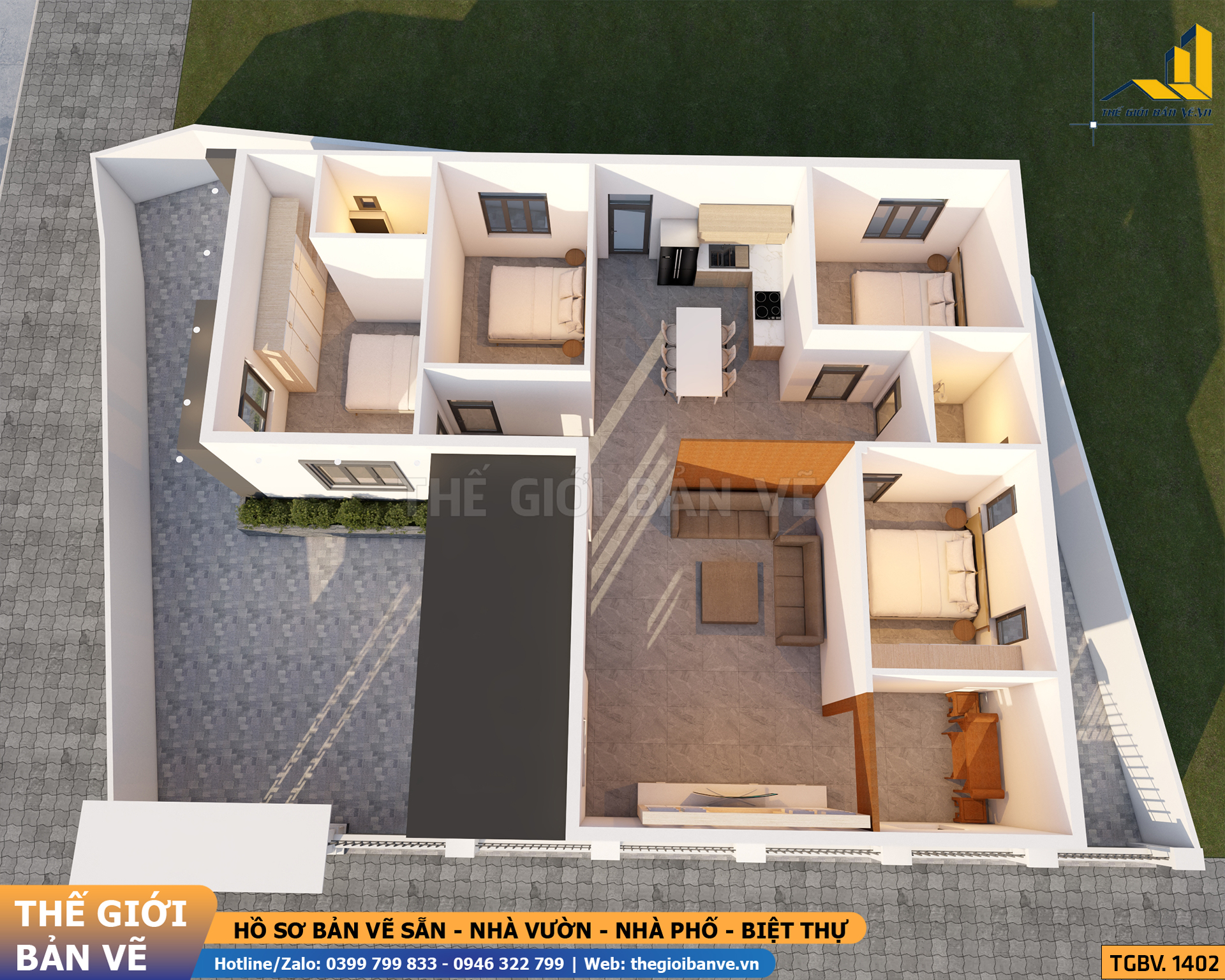 Nhà Vườn Mái Nhật 12.9x15m - 4 Phòng Ngủ | TGBV.1402