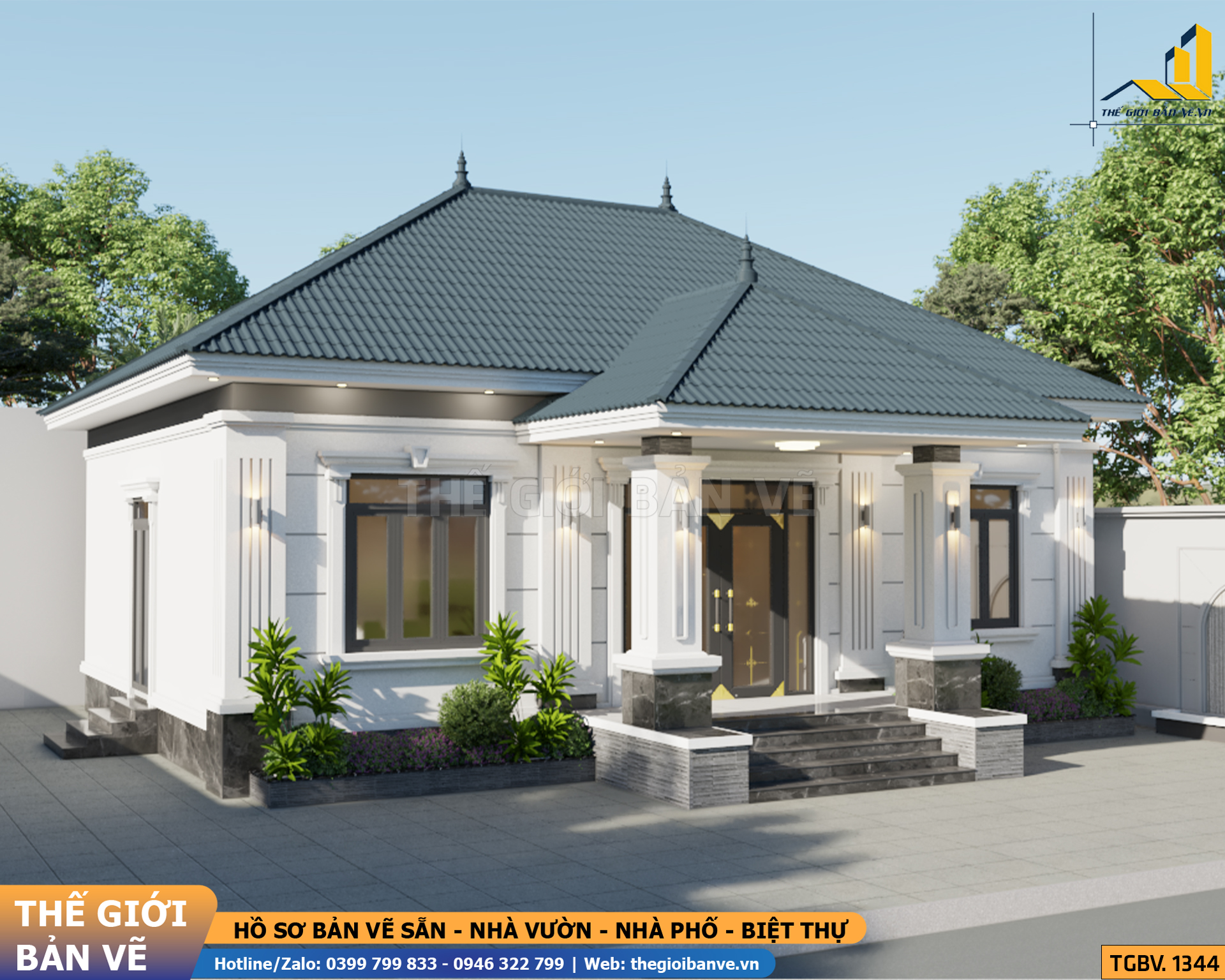 Nhà Vườn Mái Nhật 12.9x12.6m - 3 Phòng Ngủ | TGBV.1344