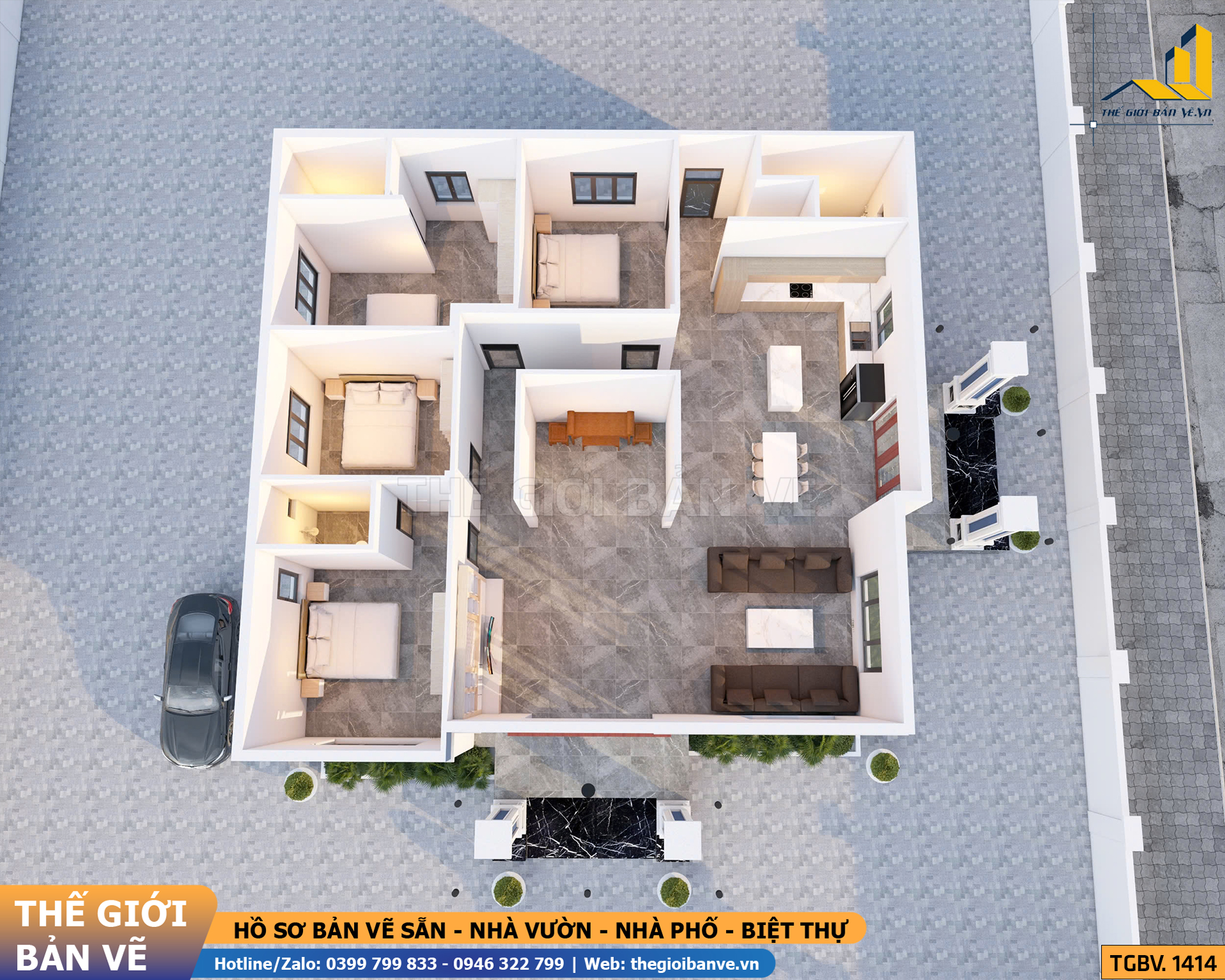 Nhà Vườn Mái Nhật 14.5x16.8m - 4 Phòng Ngủ | TGBV.1414