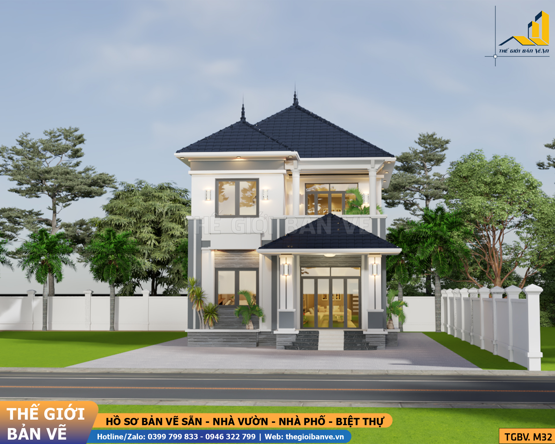 Biệt Thự Mái Nhật 2 Tầng 8.5x12.5m - 4 Phòng Ngủ | TGBV.M32