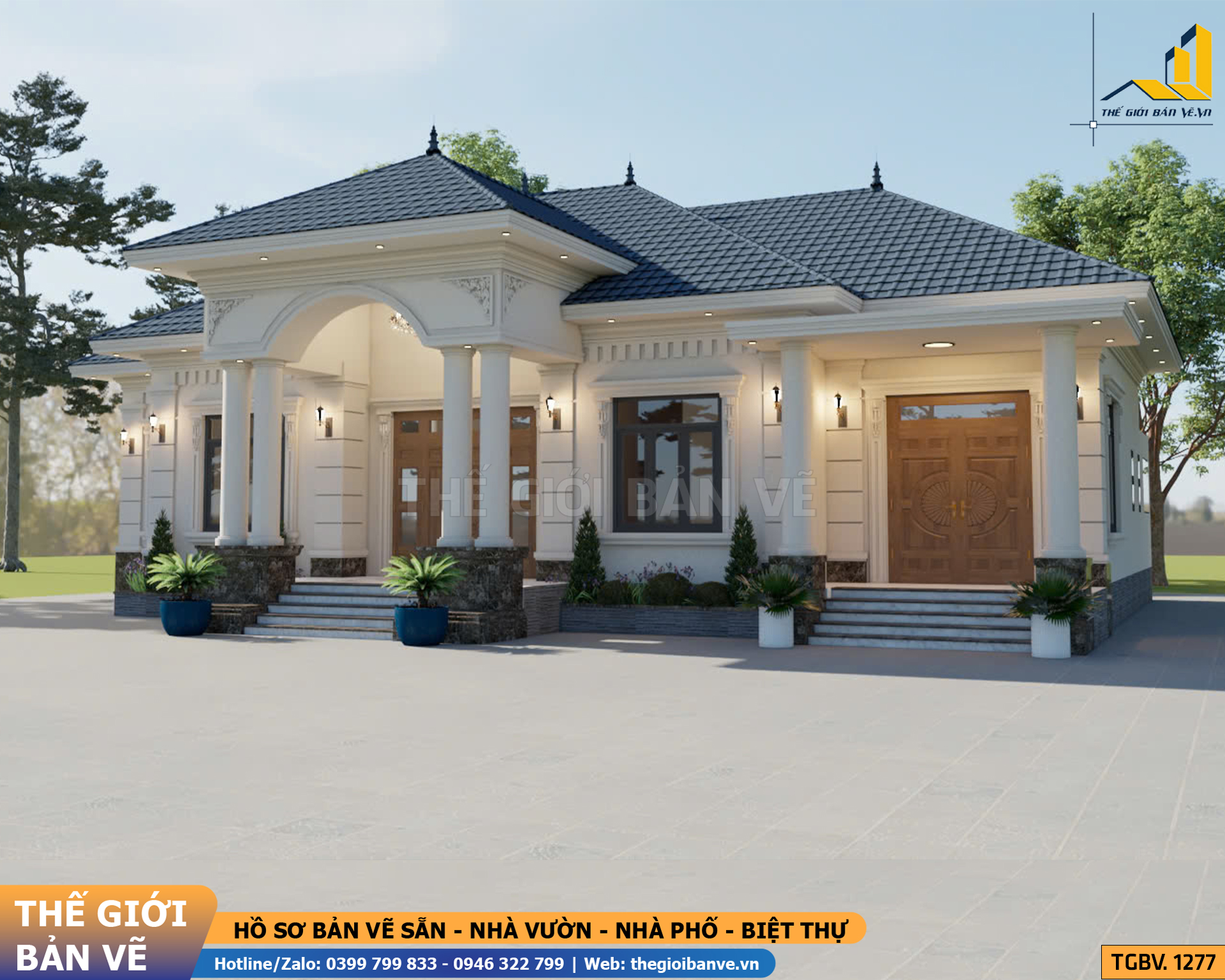 Nhà Vườn Mái Nhật Tân Cổ 20.7x13.7m - 4 Phòng Ngủ | TGBV.1277