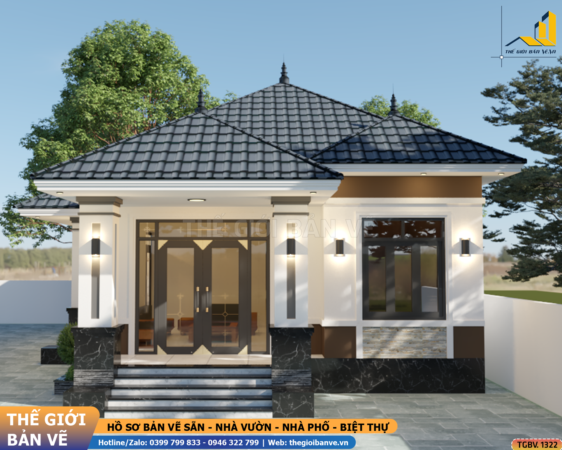 Nhà Vườn Mái Nhật 21.5x11.1m – 2 Sảnh, 3 Phòng Ngủ | TGBV.1323