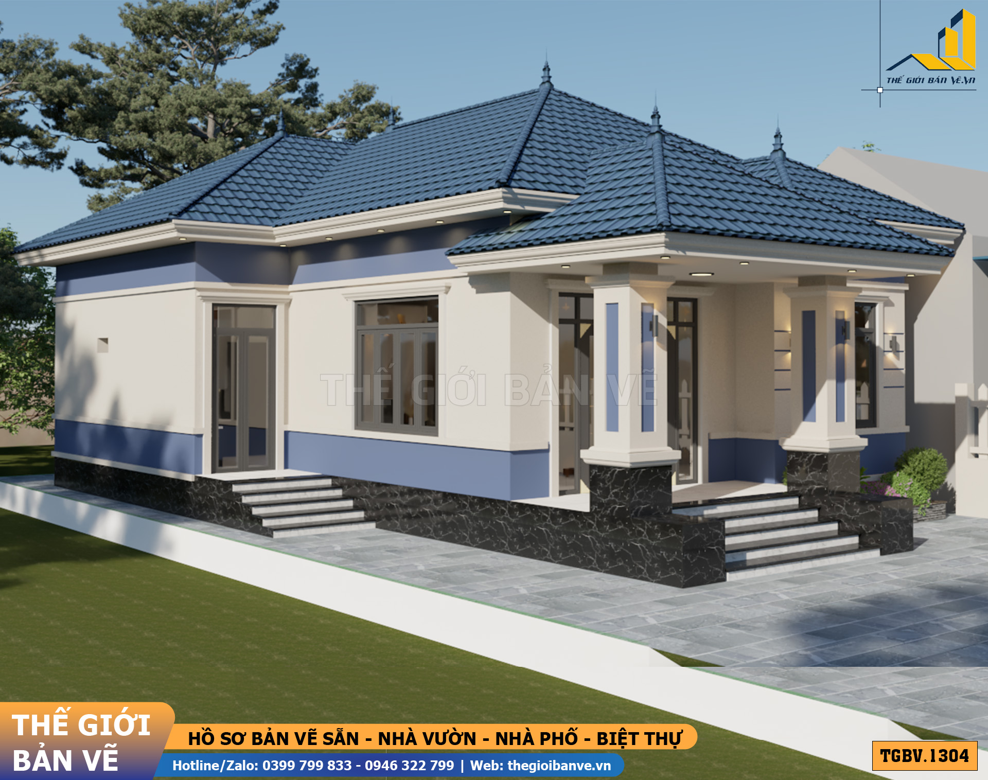 Nhà Vườn Mái Nhật 16.8x10m – 3 Phòng Ngủ Hiện Đại | TGBV.1304