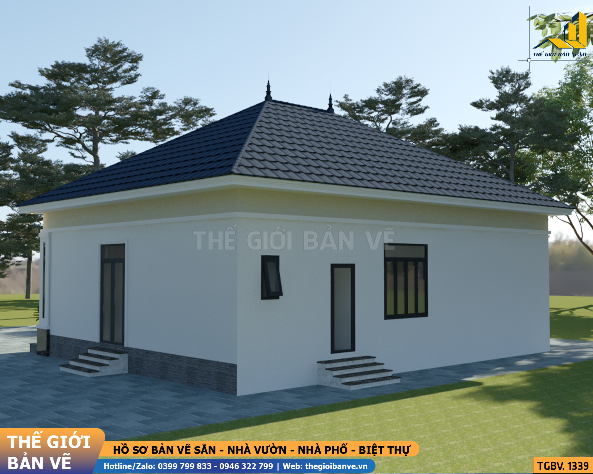 Biệt Thự Vườn Mái Nhật 14.2x18.9m - 3 Phòng Ngủ | TGBV.1339