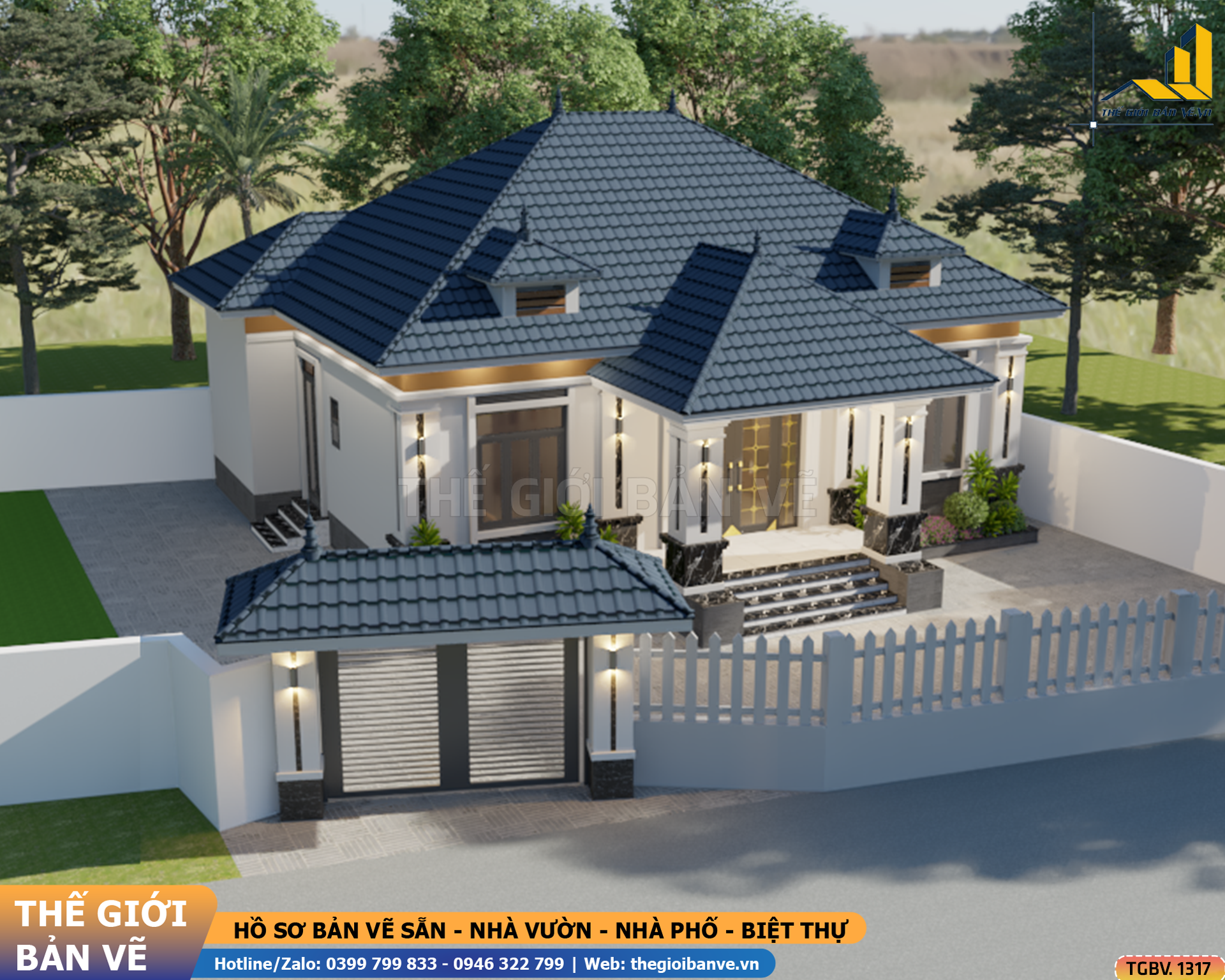 Nhà Vườn Mái Nhật 13.2x10.9m – 4 Phòng Ngủ | TGBV.1317