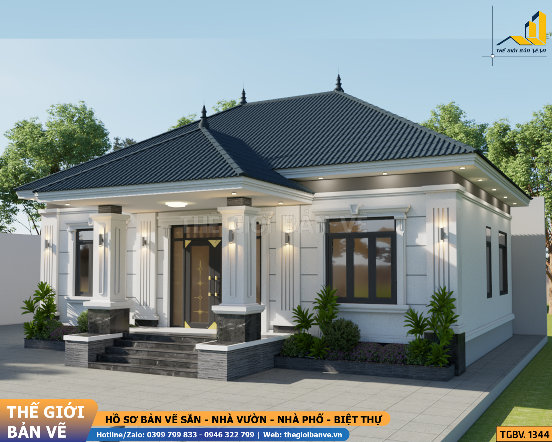 Nhà Vườn Mái Nhật 12.9x12.6m - 3 Phòng Ngủ | TGBV.1344