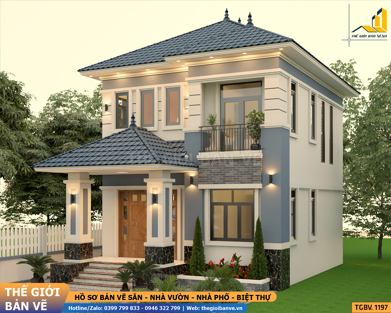 Biệt Thự 2 Tầng Mái Nhật 8.1x11.8m – 3 Phòng Ngủ | TGBV.1197