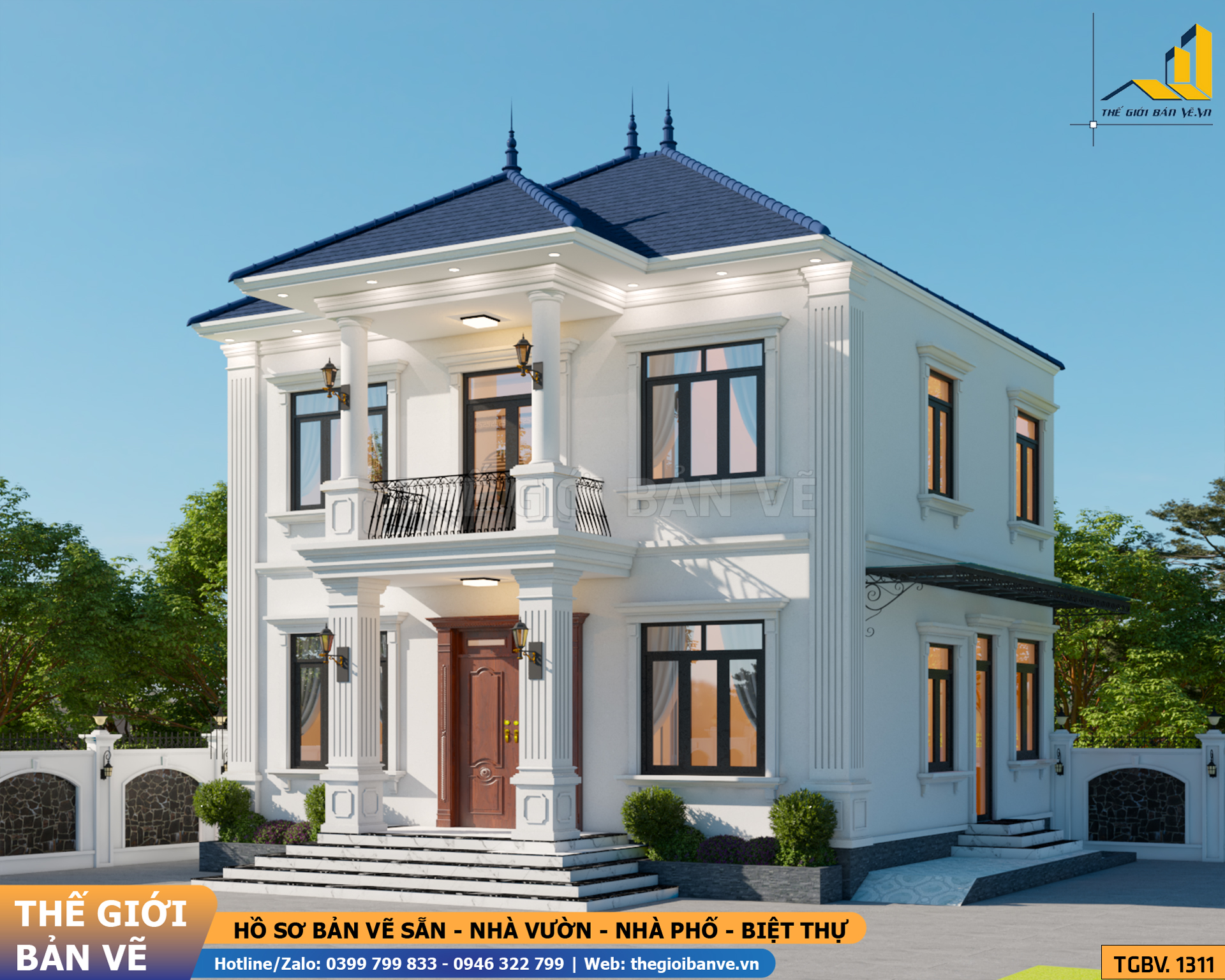 Biệt Thự Mái Nhật 2 Tầng Hiện Đại 12.1x10.3m – 3 Phòng Ngủ | TGBV.1311