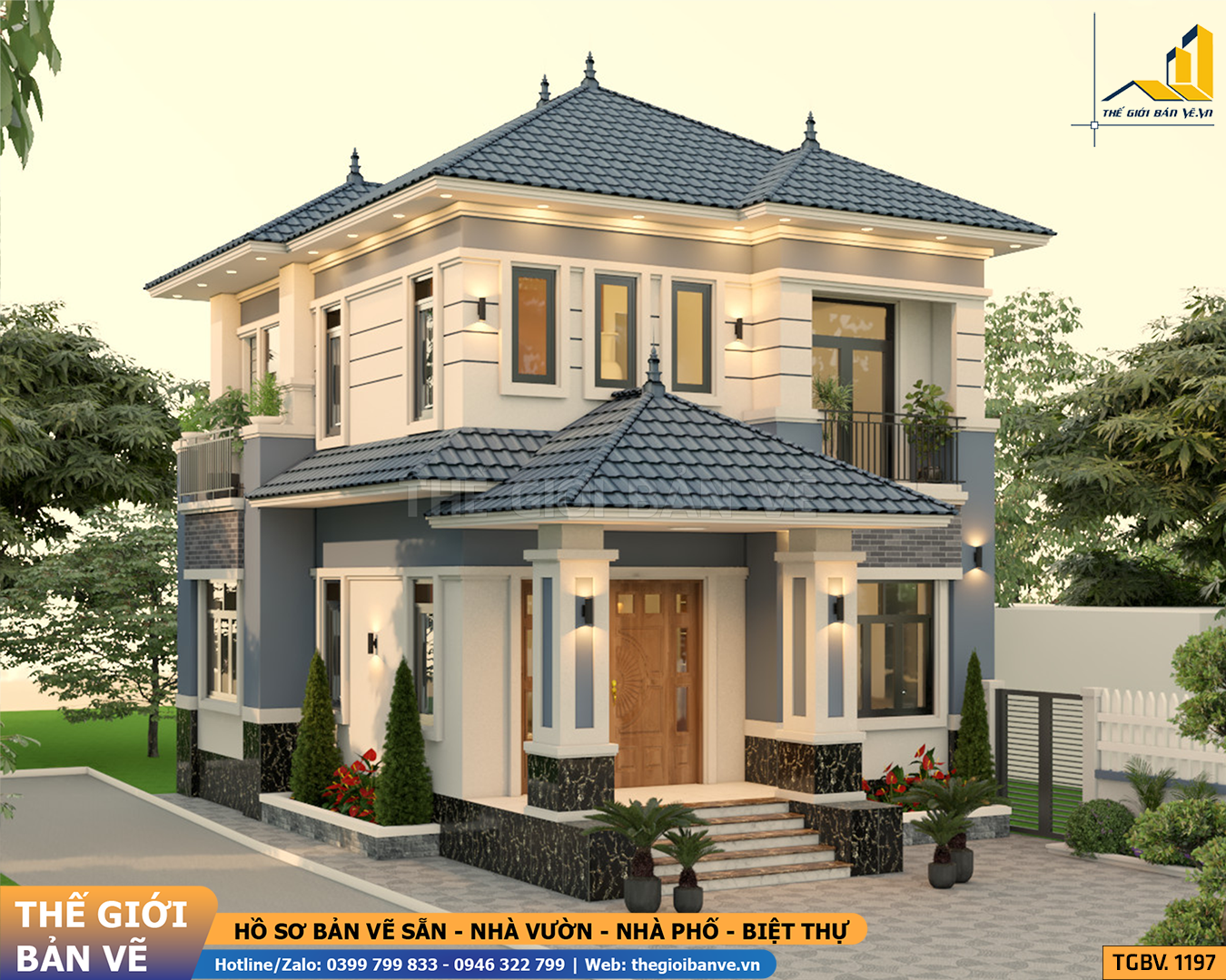 Biệt Thự 2 Tầng Mái Nhật 8.1x11.8m – 3 Phòng Ngủ | TGBV.1197