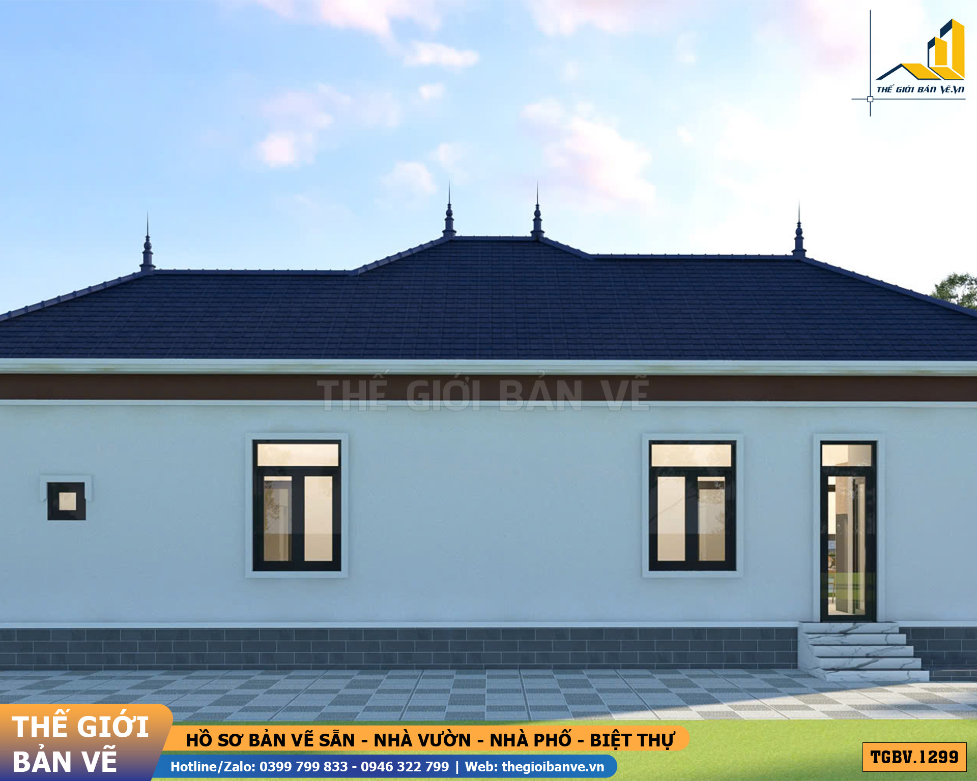 Nhà Vườn Mái Nhật 17.7 x 8.5m - 4 Phòng Ngủ Hiện Đại | TGBV. 1299