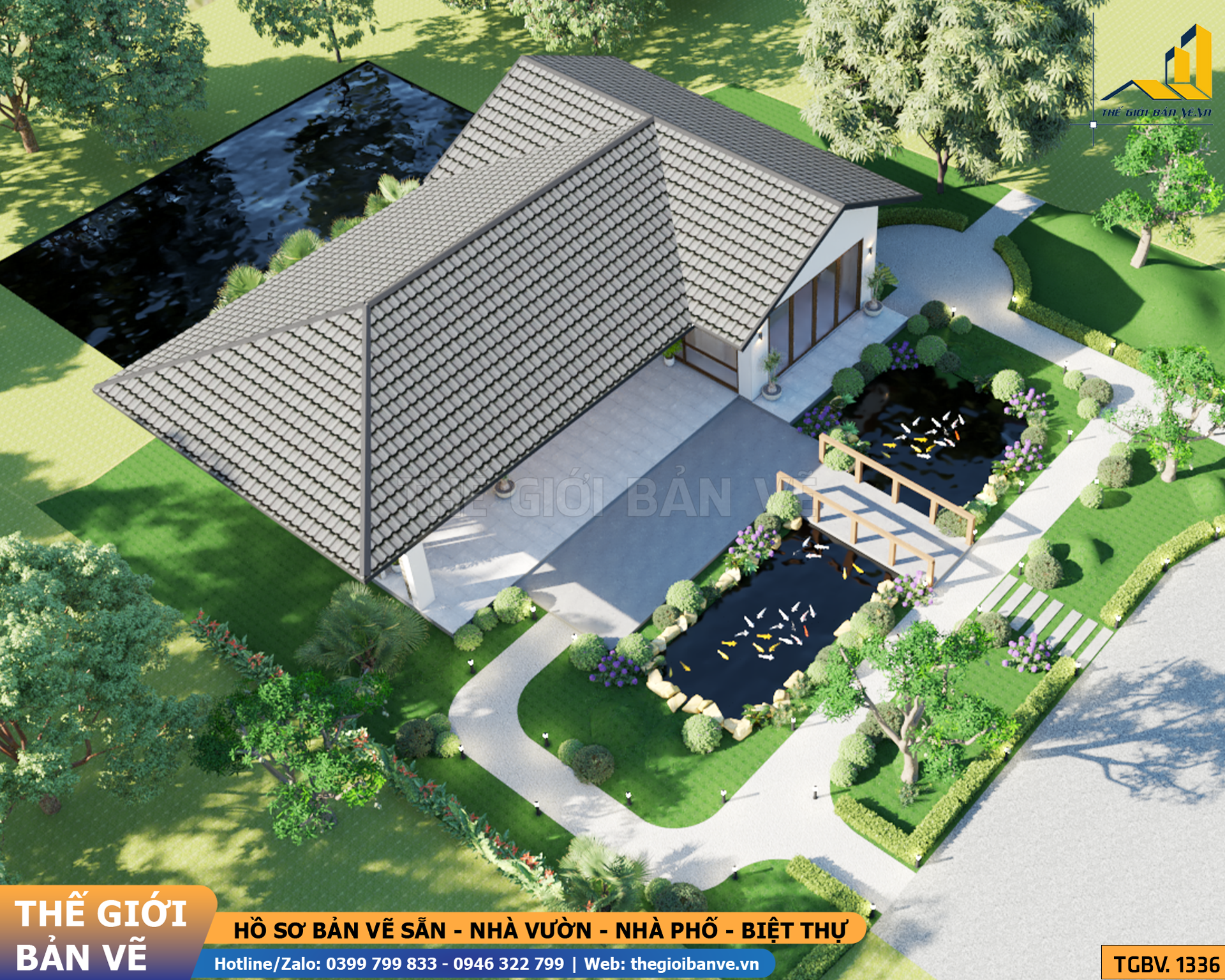 Nhà Vườn Không Gian Mở 18.5x14.4m – 3 Phòng Ngủ, Phong Cách Nghỉ Dưỡng | TGBV.1336