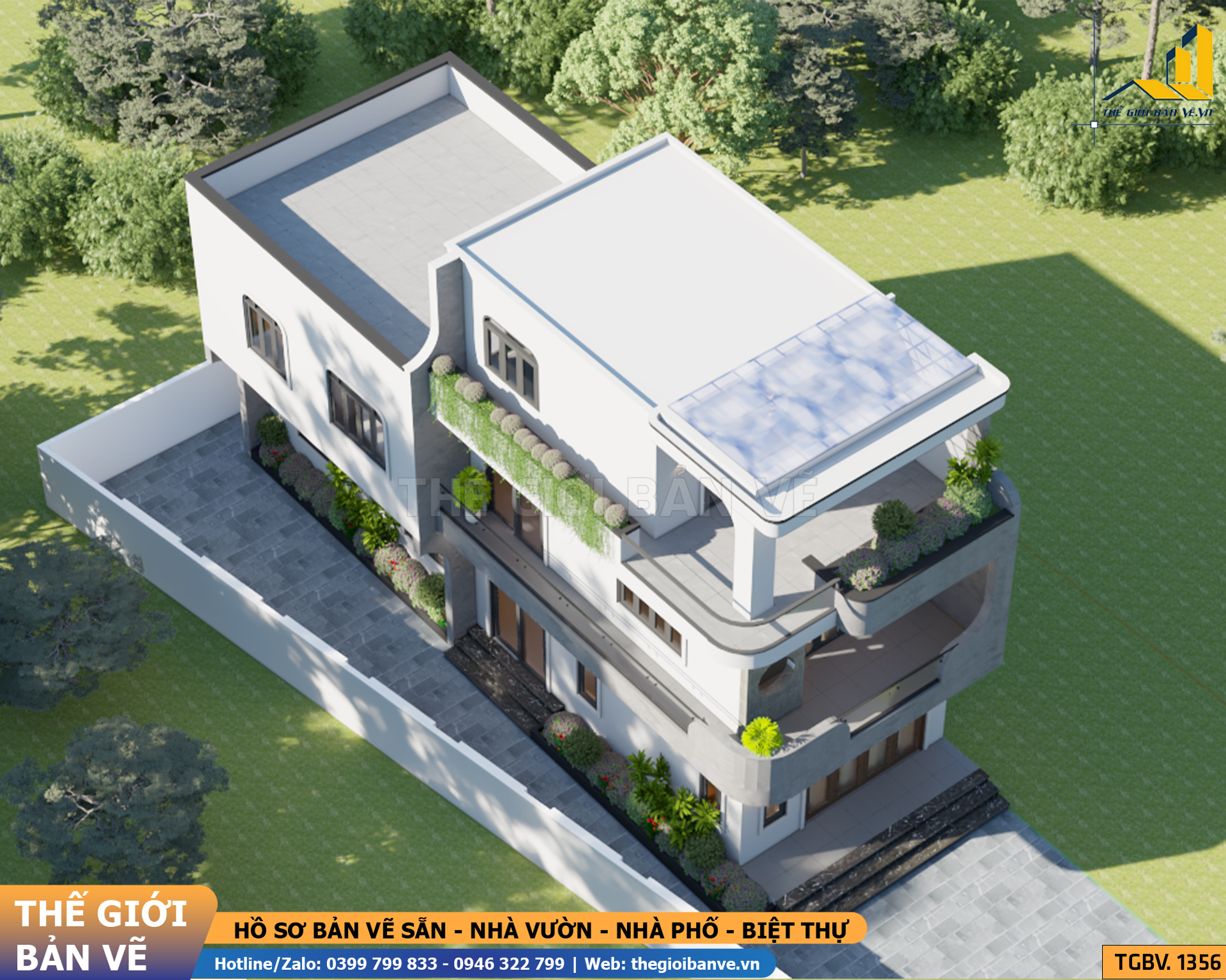 Biệt Thự Mái Bằng 2 Tầng 1 Tum 5.4x20.1m – 4 Phòng Ngủ | TGBV.1356