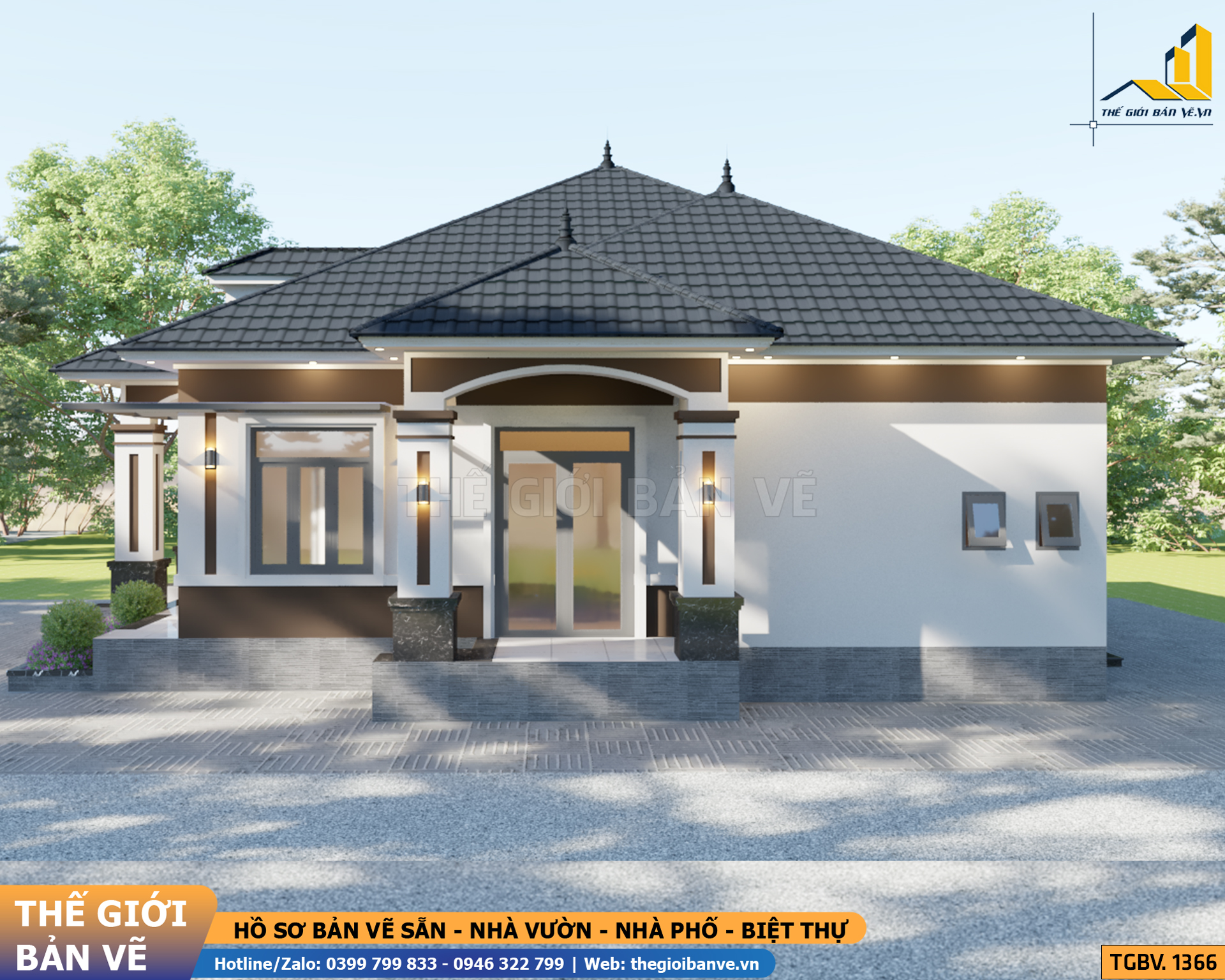 Nhà Vườn Mái Nhật 14.7x15.2m - 4 Phòng Ngủ | TGBV.1366