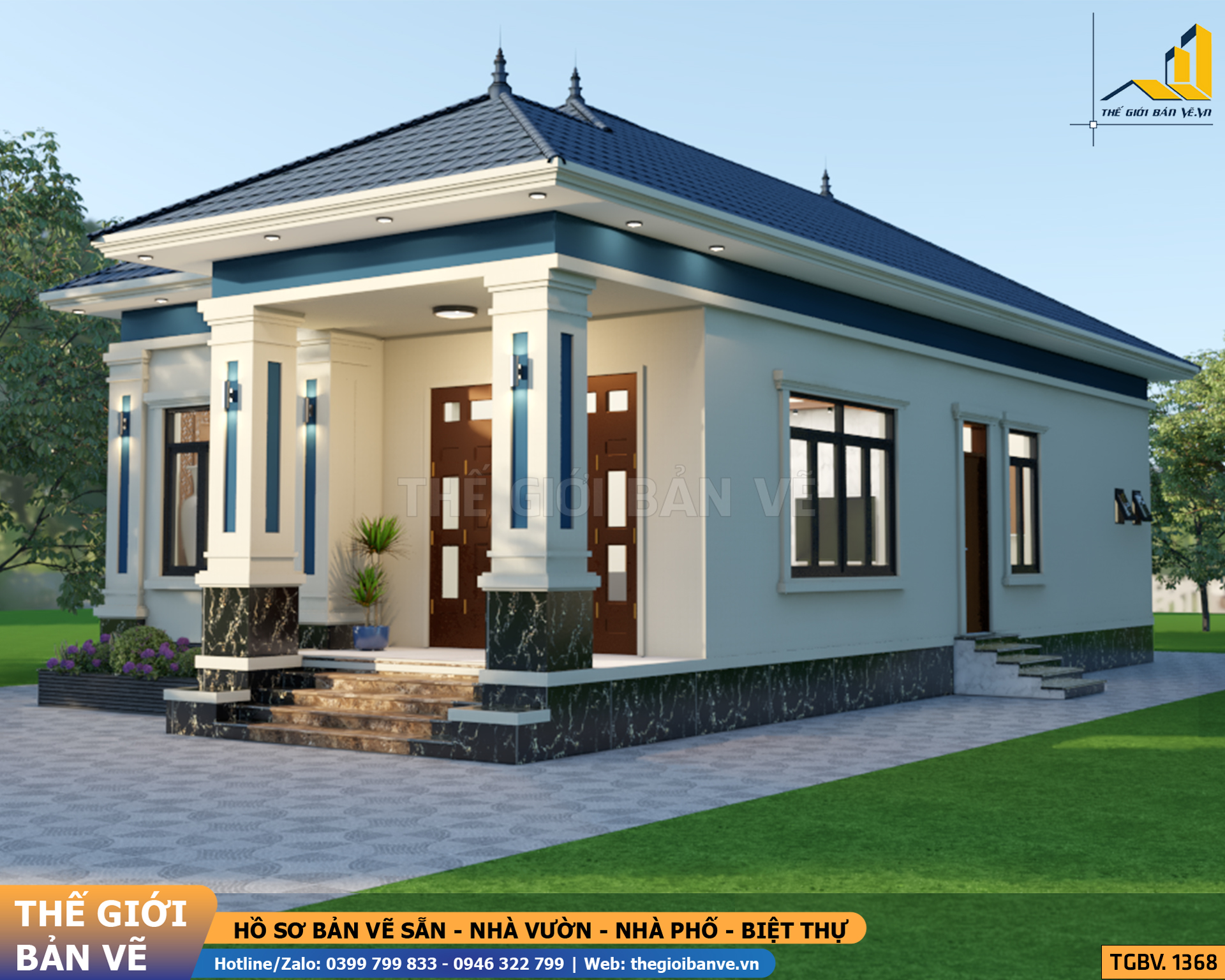 Nhà Vườn Mái Nhật 17.9x8.3m - 3 Phòng Ngủ | TGBV.1368