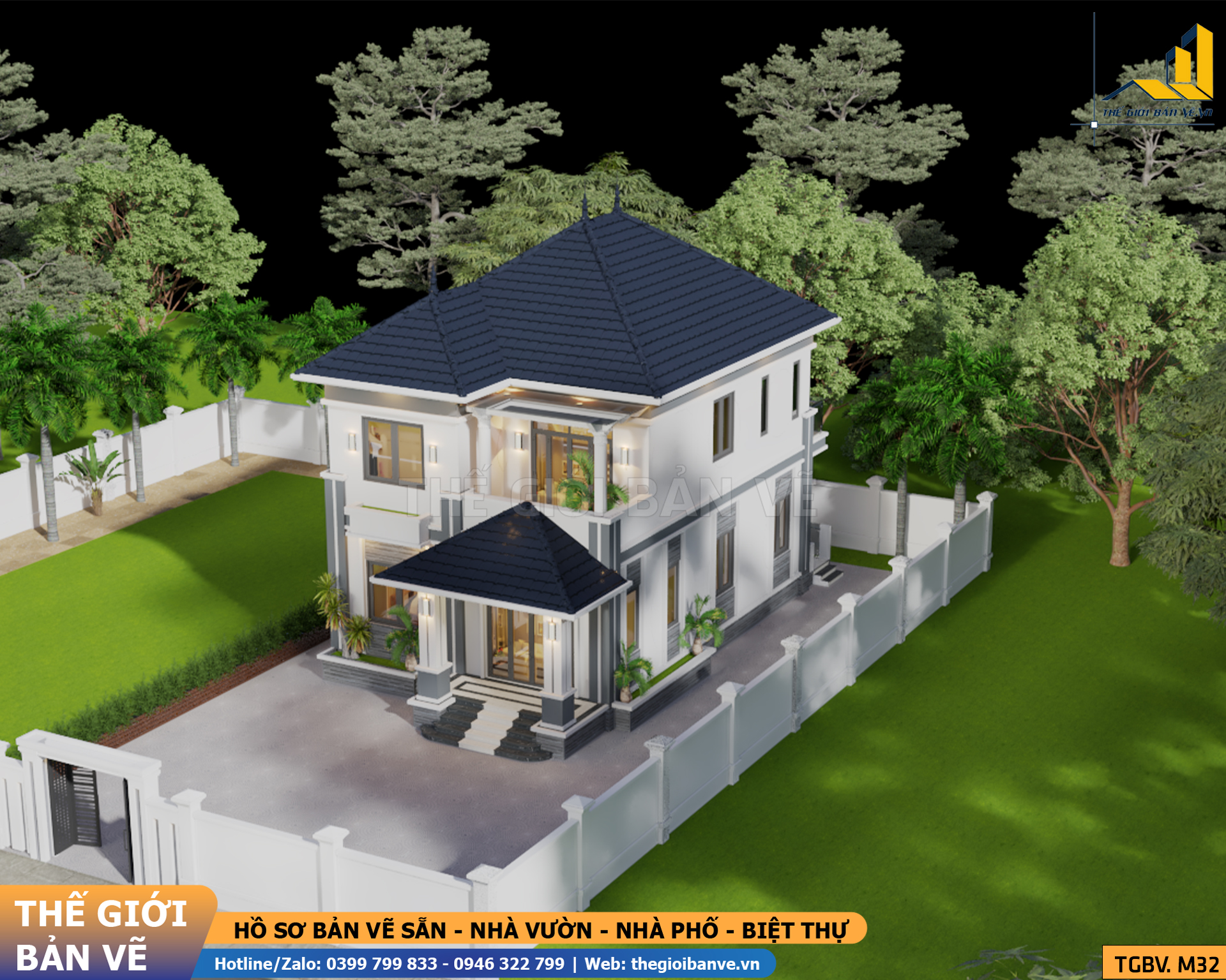 Biệt Thự Mái Nhật 2 Tầng 8.5x12.5m - 4 Phòng Ngủ | TGBV.M32