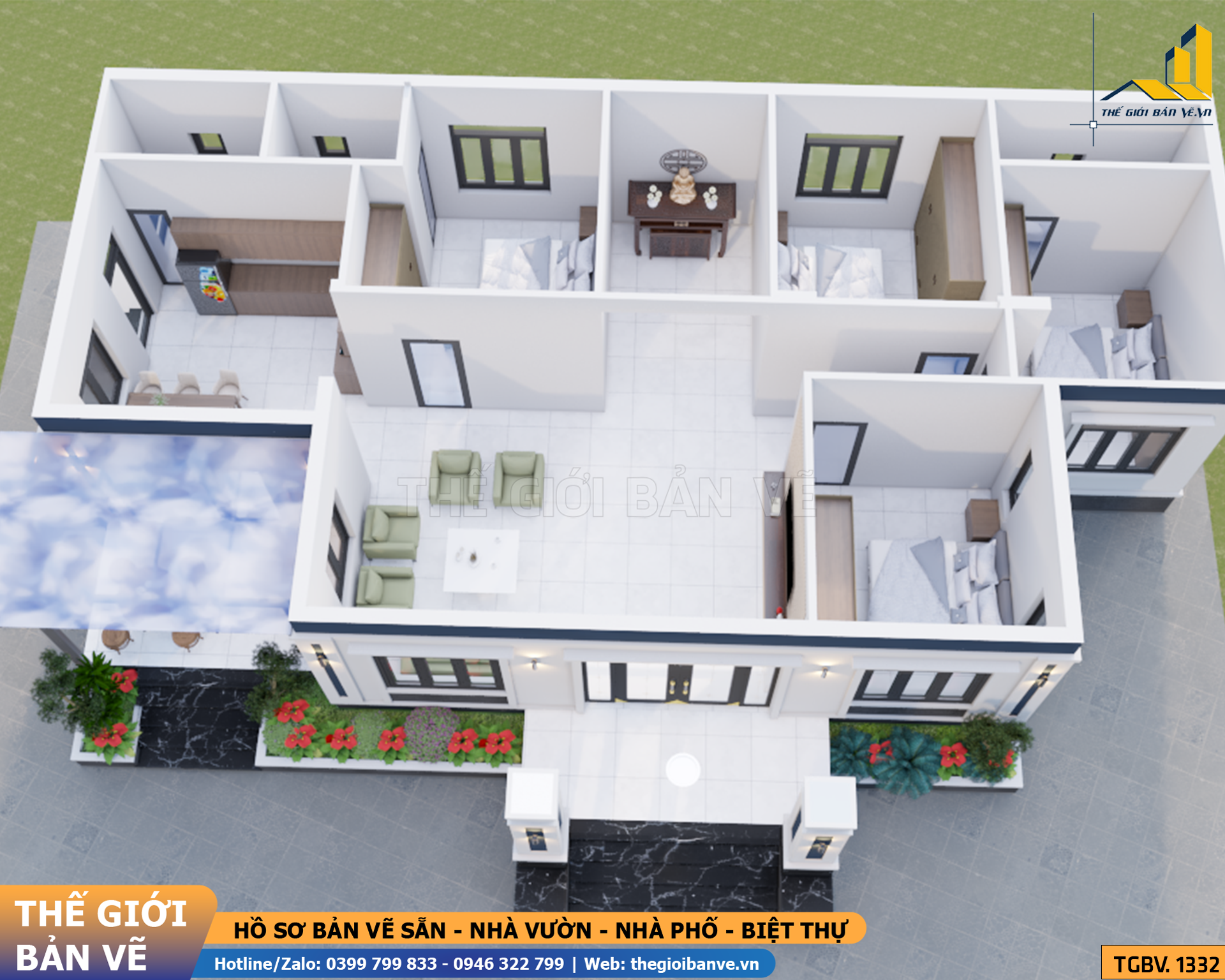 Nhà Vườn Mái Nhật 18.3x12.6m – 4 Phòng Ngủ | TGBV.1332