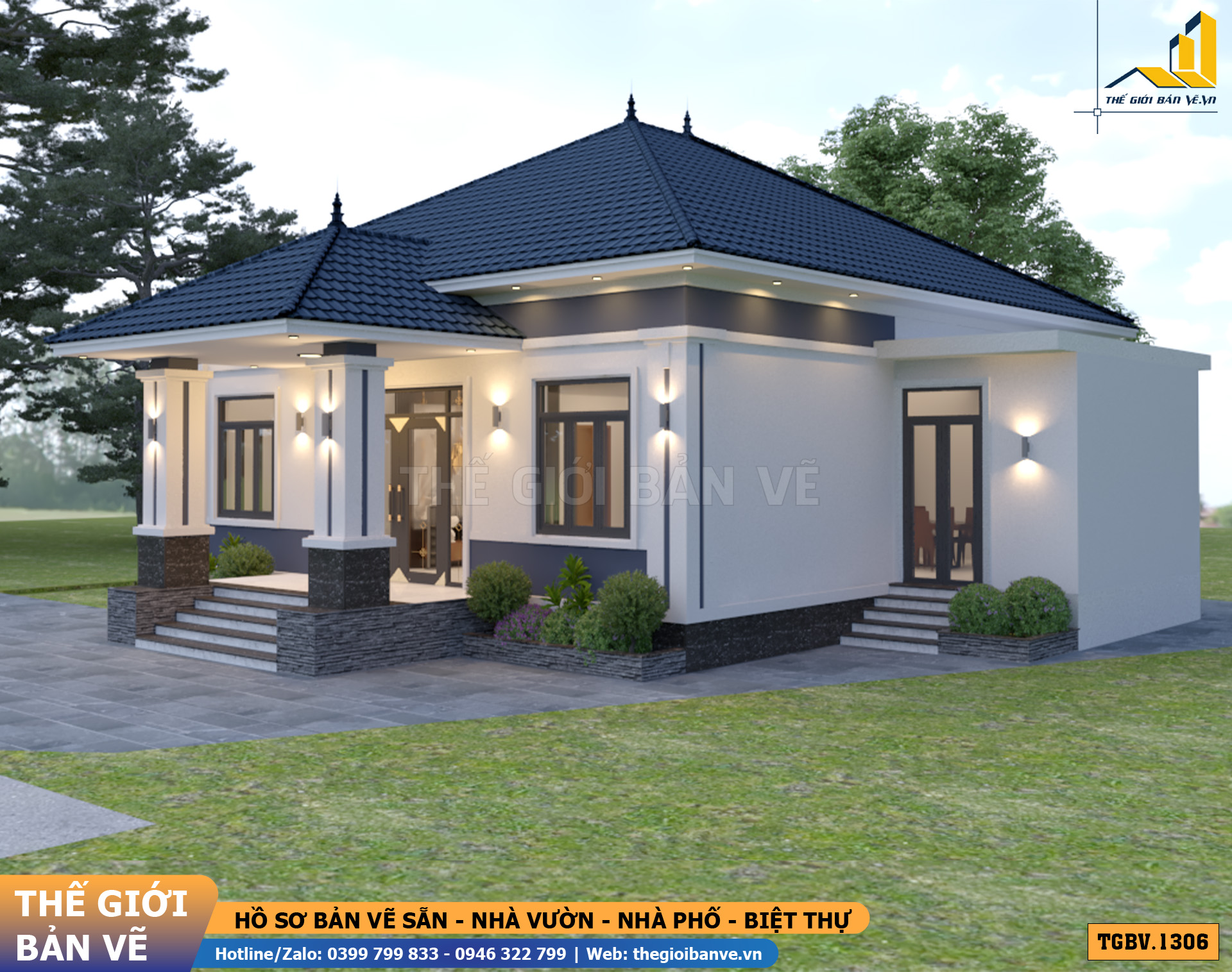 Nhà Vườn Mái Nhật 15.1x13.4m – 4 Phòng Ngủ Hiện Đại | TGBV.1306