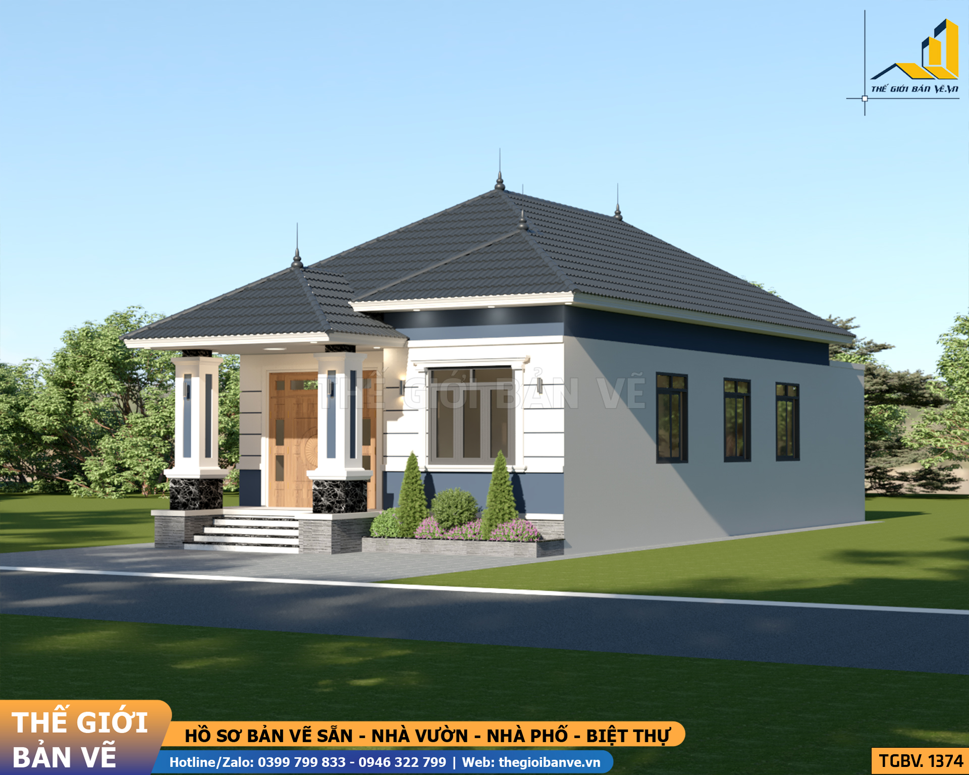 Nhà Vườn Mái Nhật 9.3x19.6m - 4 Phòng Ngủ | TGBV.1374