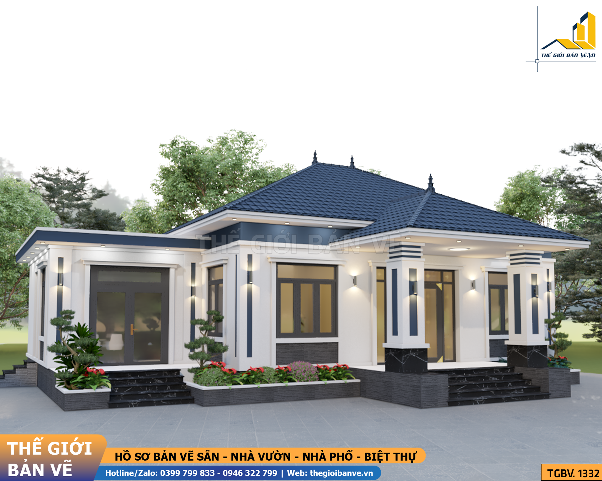 Nhà Vườn Mái Nhật 18.3x12.6m – 4 Phòng Ngủ | TGBV.1332