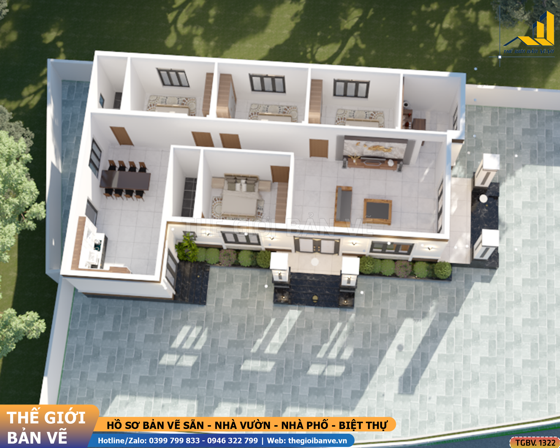 Nhà Vườn Mái Nhật 21.5x11.1m – 2 Sảnh, 3 Phòng Ngủ | TGBV.1323